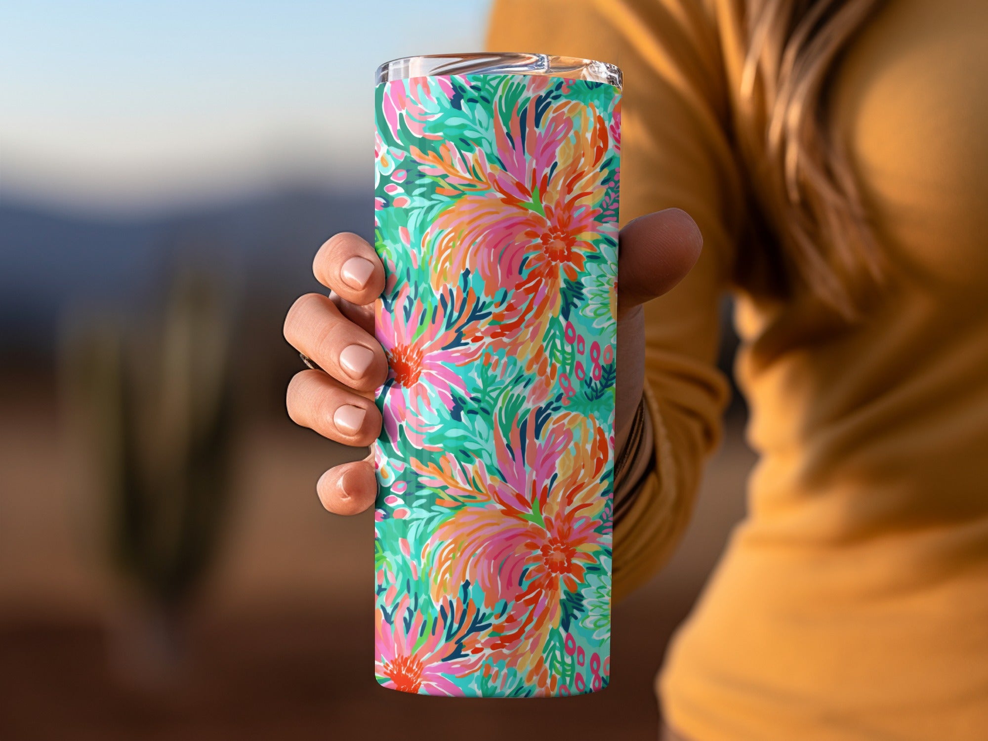 Vibrant Colorful Floral Design Travel Tumbler Product