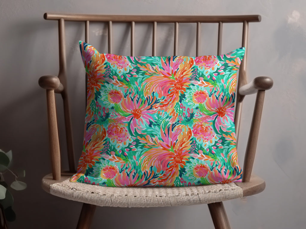 Vibrant Multicolor Floral Decorative Throw Pillow