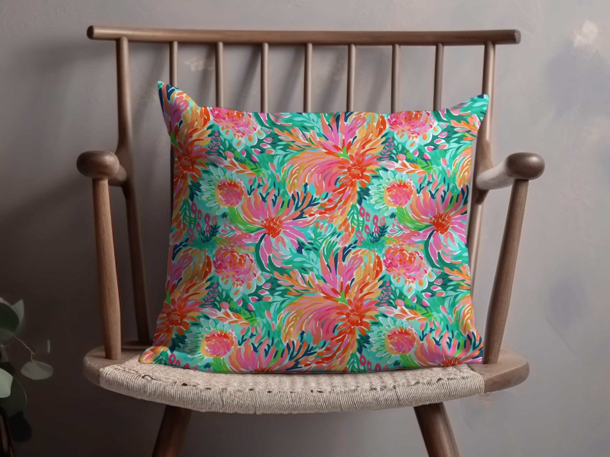 Vibrant Multicolor Floral Decorative Throw Pillow