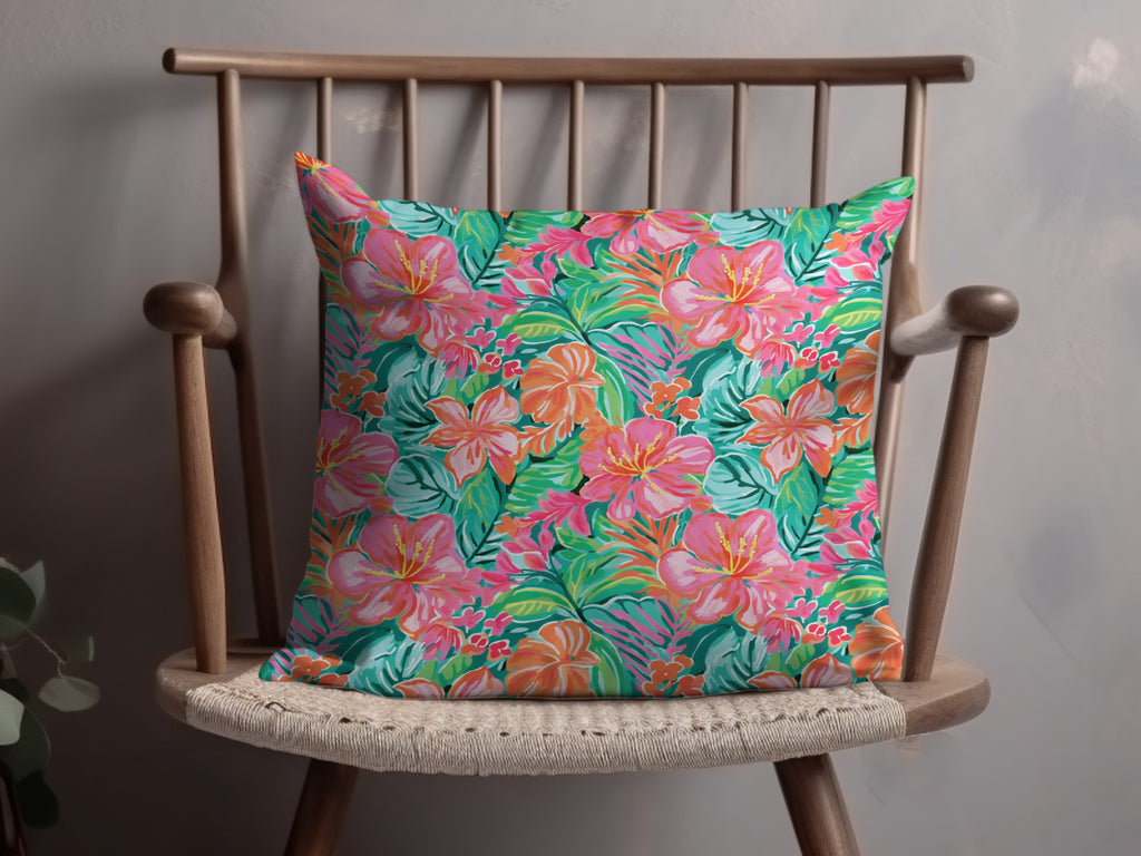 Vibrant Tropical Floral Design Decorative Pillow