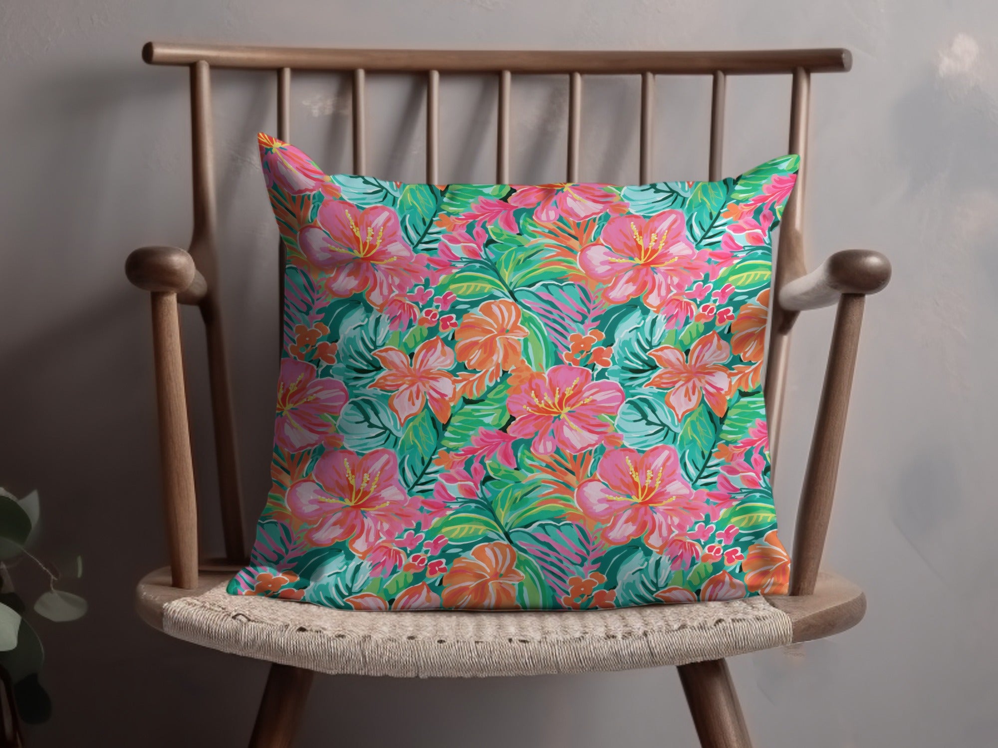 Vibrant Tropical Floral Design Decorative Pillow