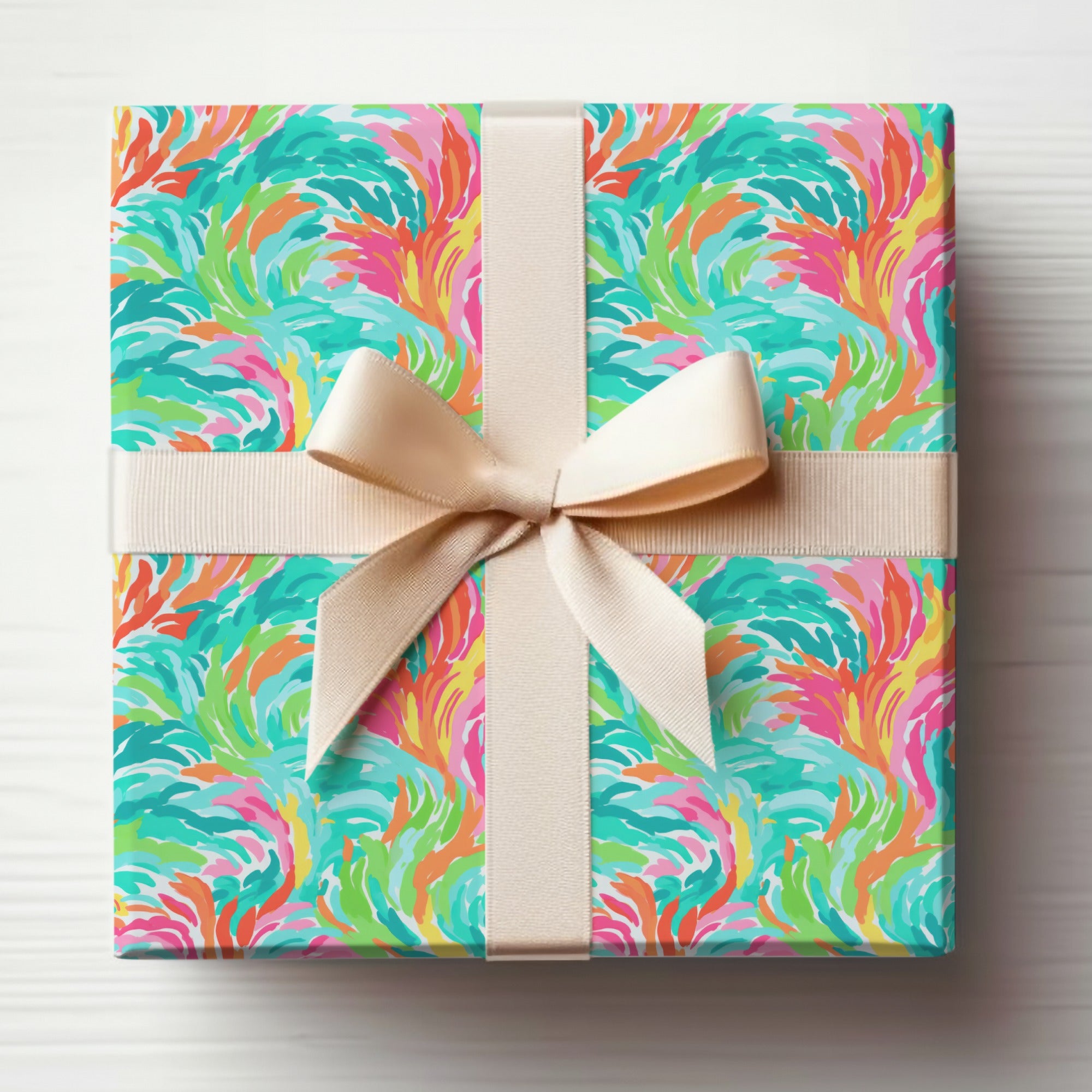 Colorful Swirl Pattern Gift Box with Cream Bow