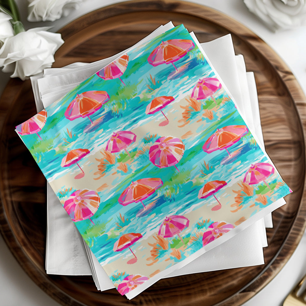 Colorful Beach Pattern with Umbrellas Napkin Product
