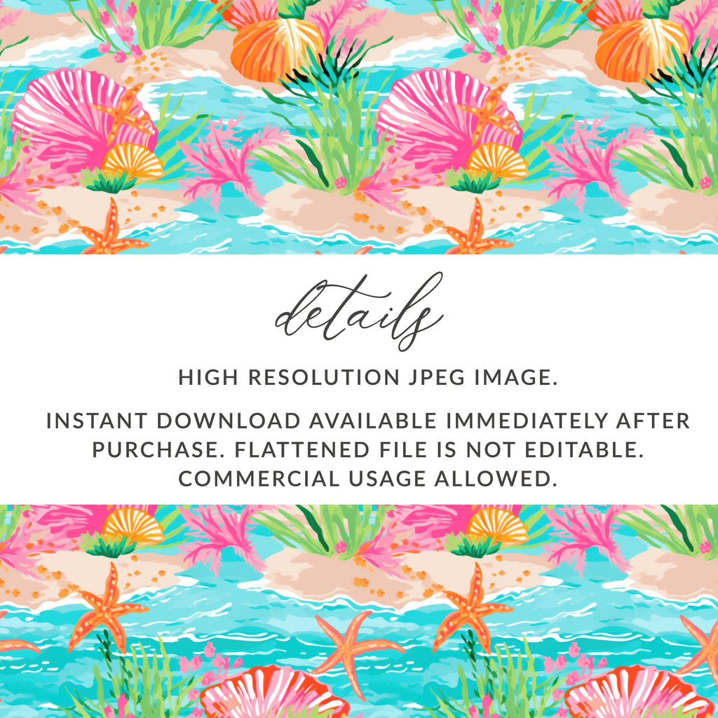Colorful Tropical Beach Shells Coral Instant Download Image