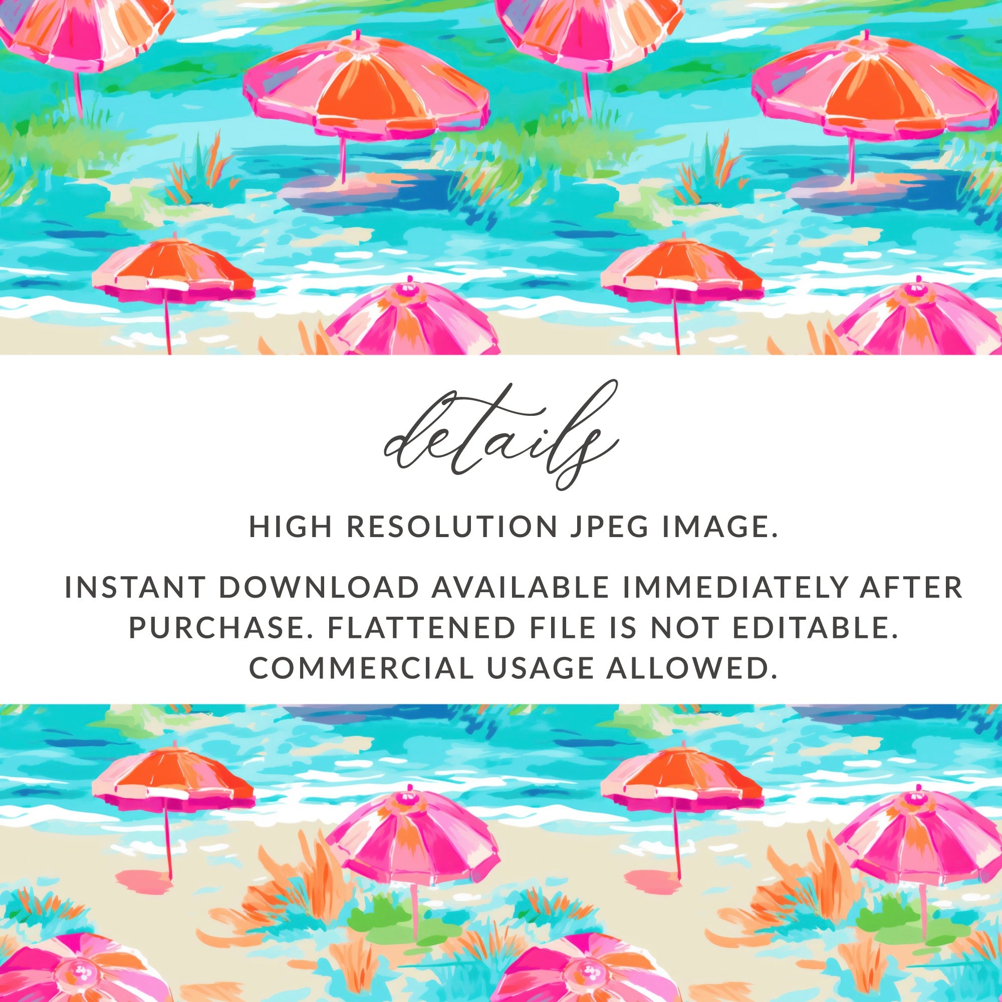 Colorful Beach Umbrellas Instant Download Art Print