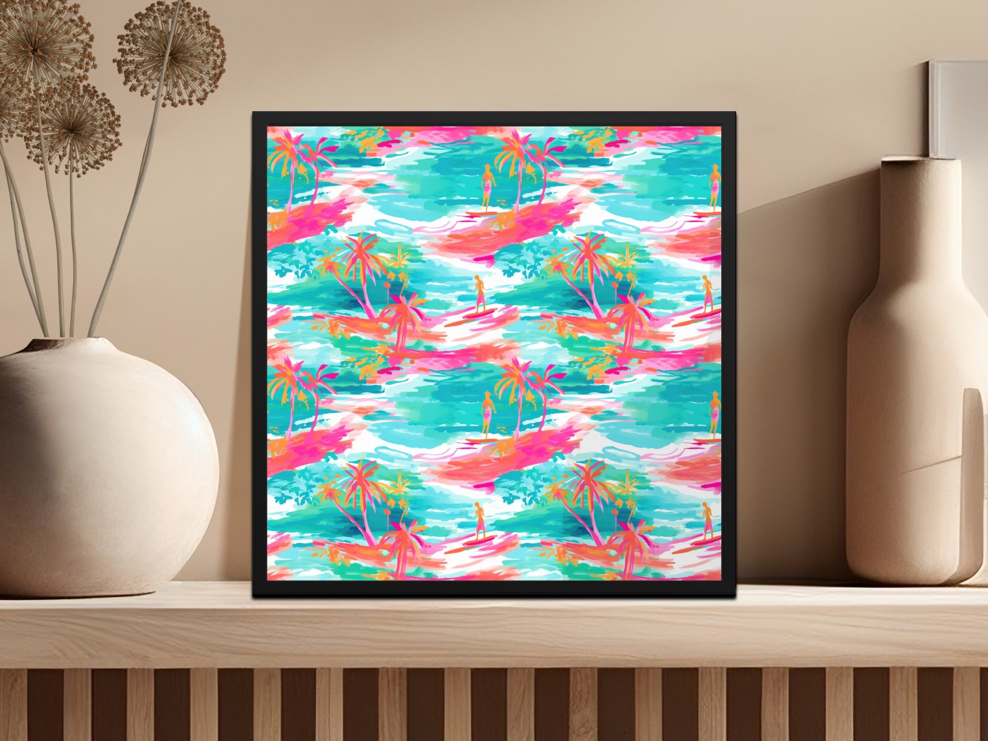 Vibrant Tropical Palm Tree Beach Scene Art Print