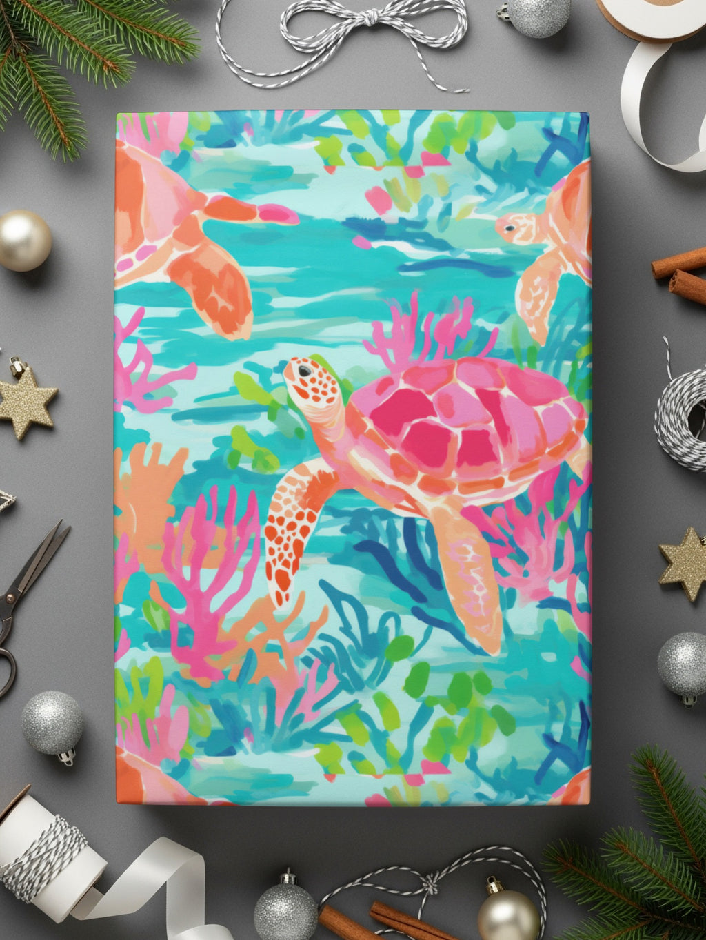 Colorful Turtle and Coral Underwater Scene Canvas