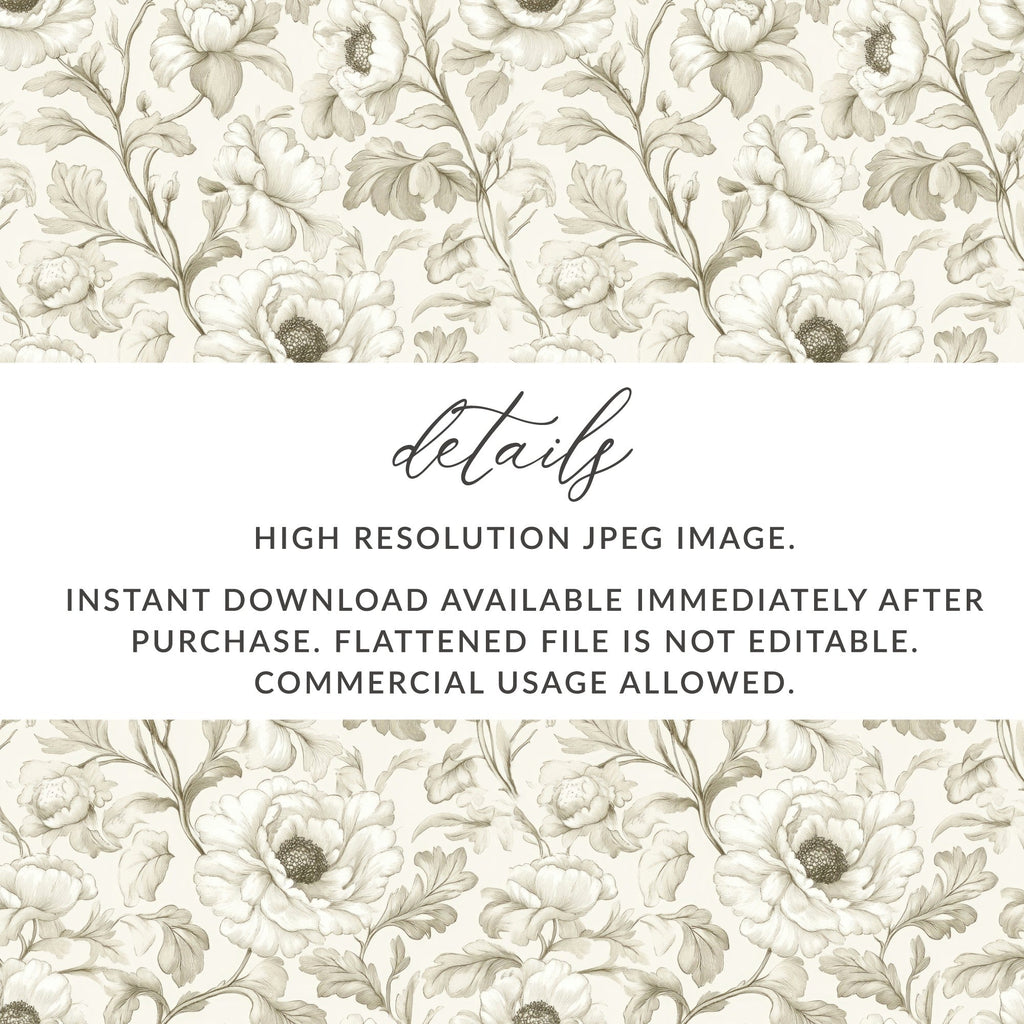 Floral Digital Paper, Peony Seamless Pattern, Beige Printable Paper, Flower Digital Background, Elegant Pattern, Digital Download - Moore and Mountain