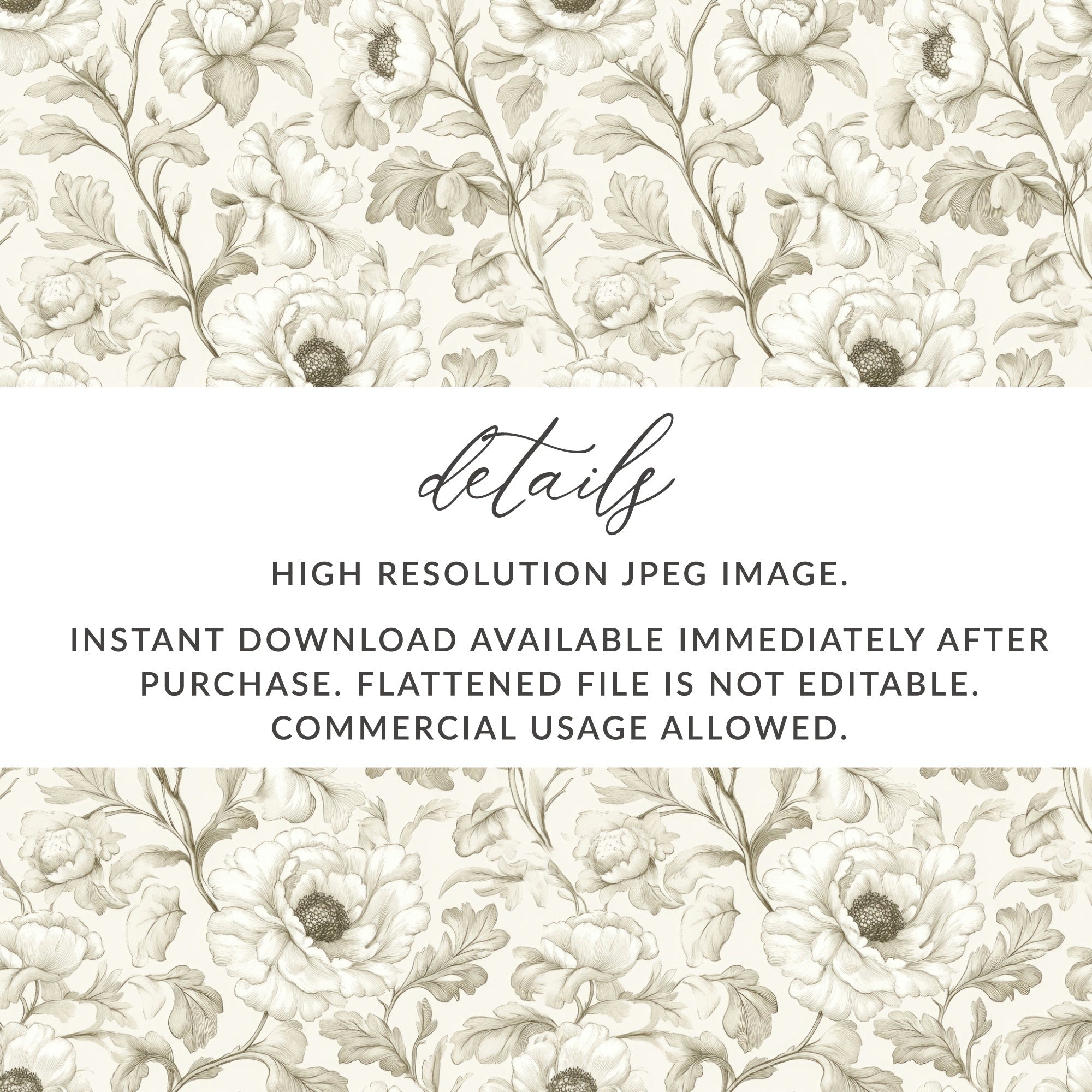 Floral Digital Paper, Peony Seamless Pattern, Beige Printable Paper, Flower Digital Background, Elegant Pattern, Digital Download - Moore and Mountain