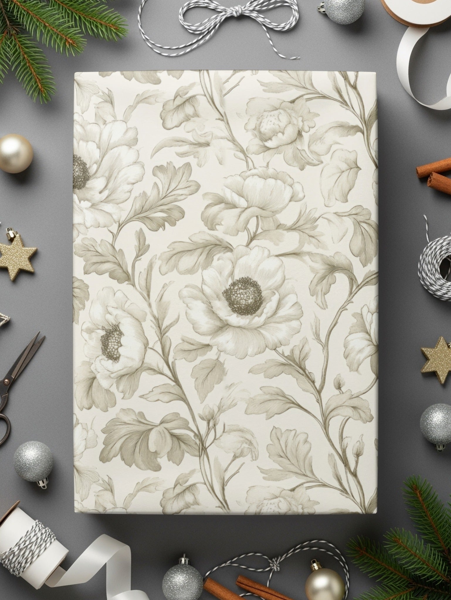 Floral Digital Paper, Peony Seamless Pattern, Beige Printable Paper, Flower Digital Background, Elegant Pattern, Digital Download - Moore and Mountain