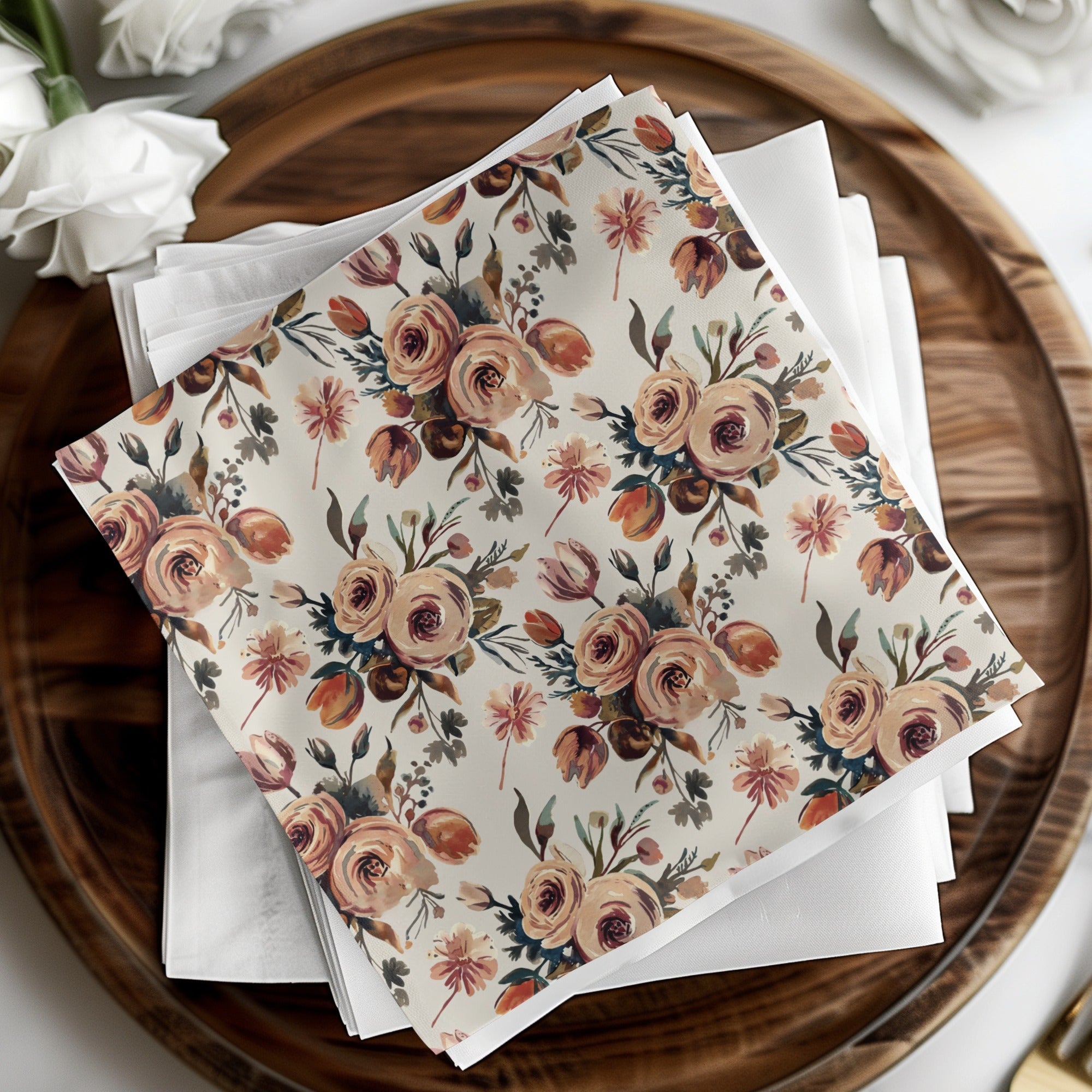 Watercolor Floral Digital Paper, Peach Rose Pattern, Abstract Flower Design, Seamless Surface Pattern, Printable Paper Pack, Scrapbook Paper - Moore and Mountain