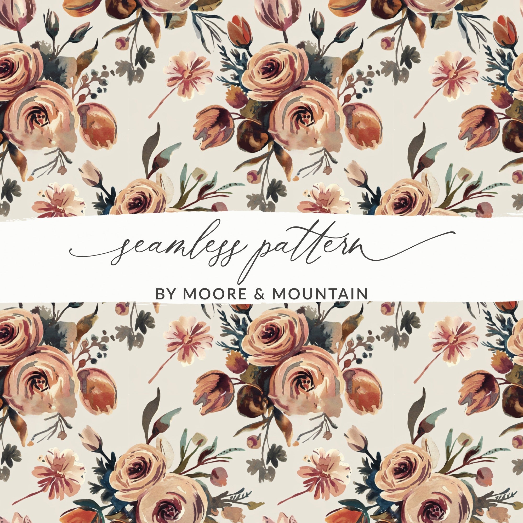 Watercolor Floral Digital Paper, Peach Rose Pattern, Abstract Flower Design, Seamless Surface Pattern, Printable Paper Pack, Scrapbook Paper - Moore and Mountain