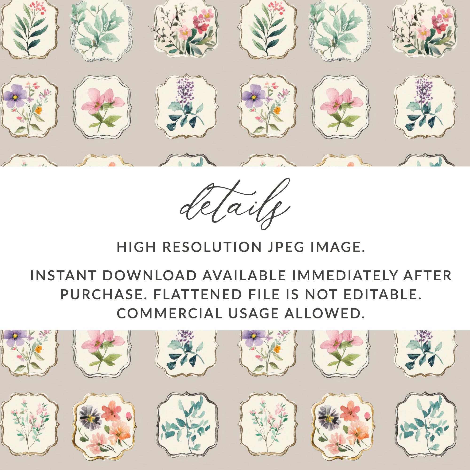 Neutral Floral Seamless Pattern Digital Download Commercial Use - Moore and Mountain