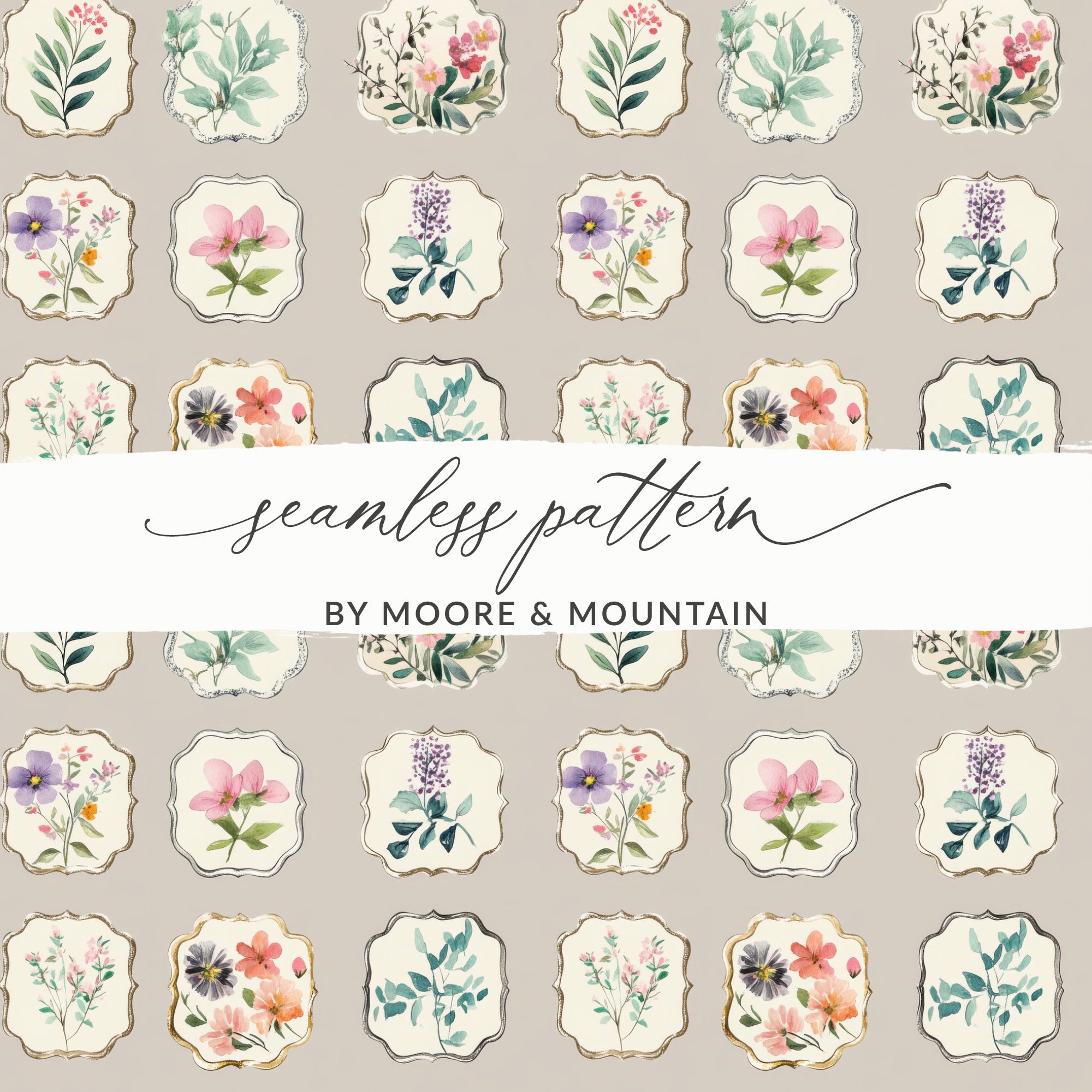Neutral Floral Seamless Pattern Digital Download Commercial Use - Moore and Mountain