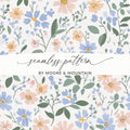 Floral Digital Paper, Seamless Flower Pattern, Pastel Flower Design, Blue and Pink Blooms, Fabric Design, Scrapbook Paper, Digital Download - Moore and Mountain