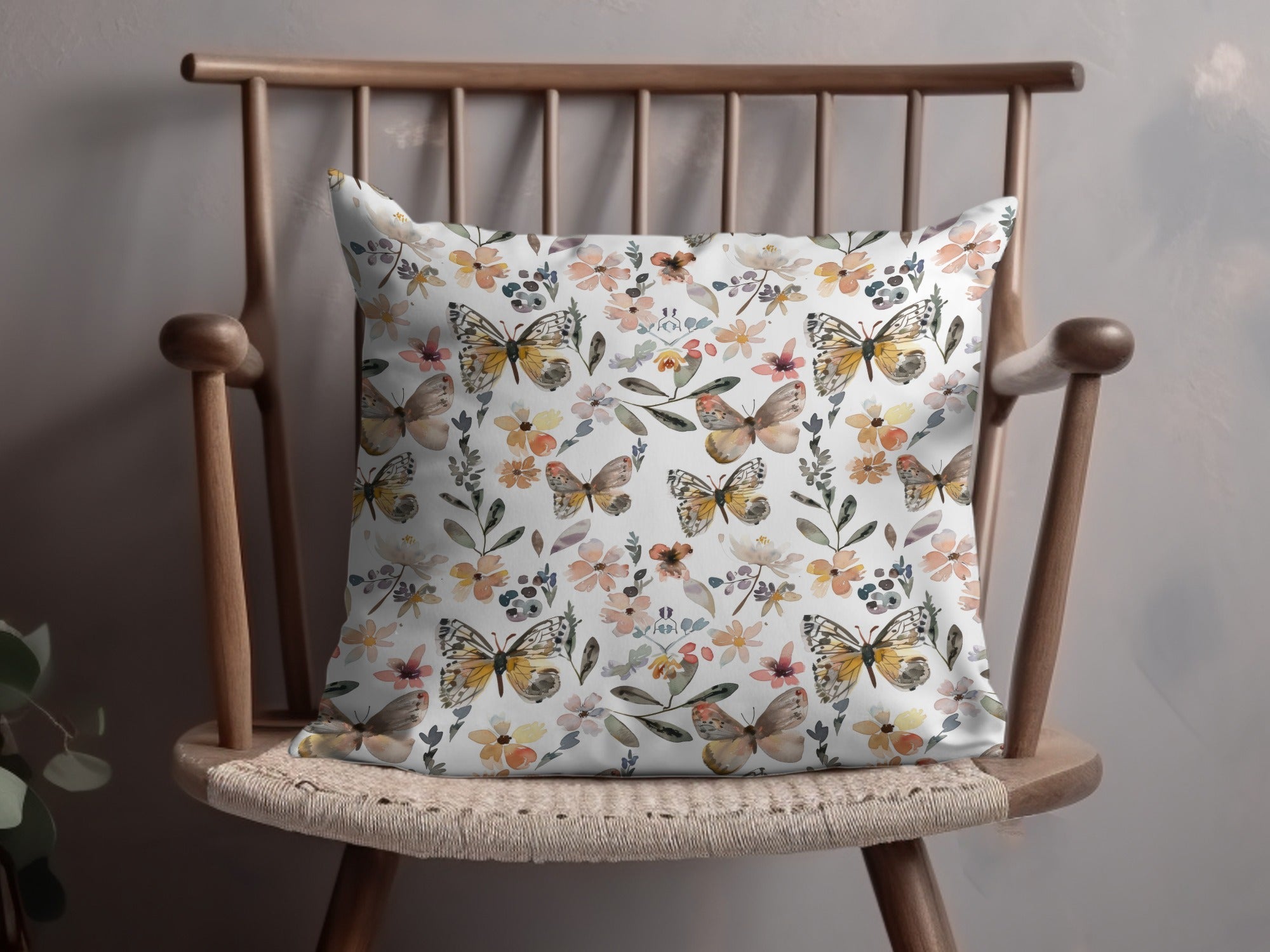 Neutral Watercolor Floral and Butterfly Seamless Print Digital - Moore and Mountain
