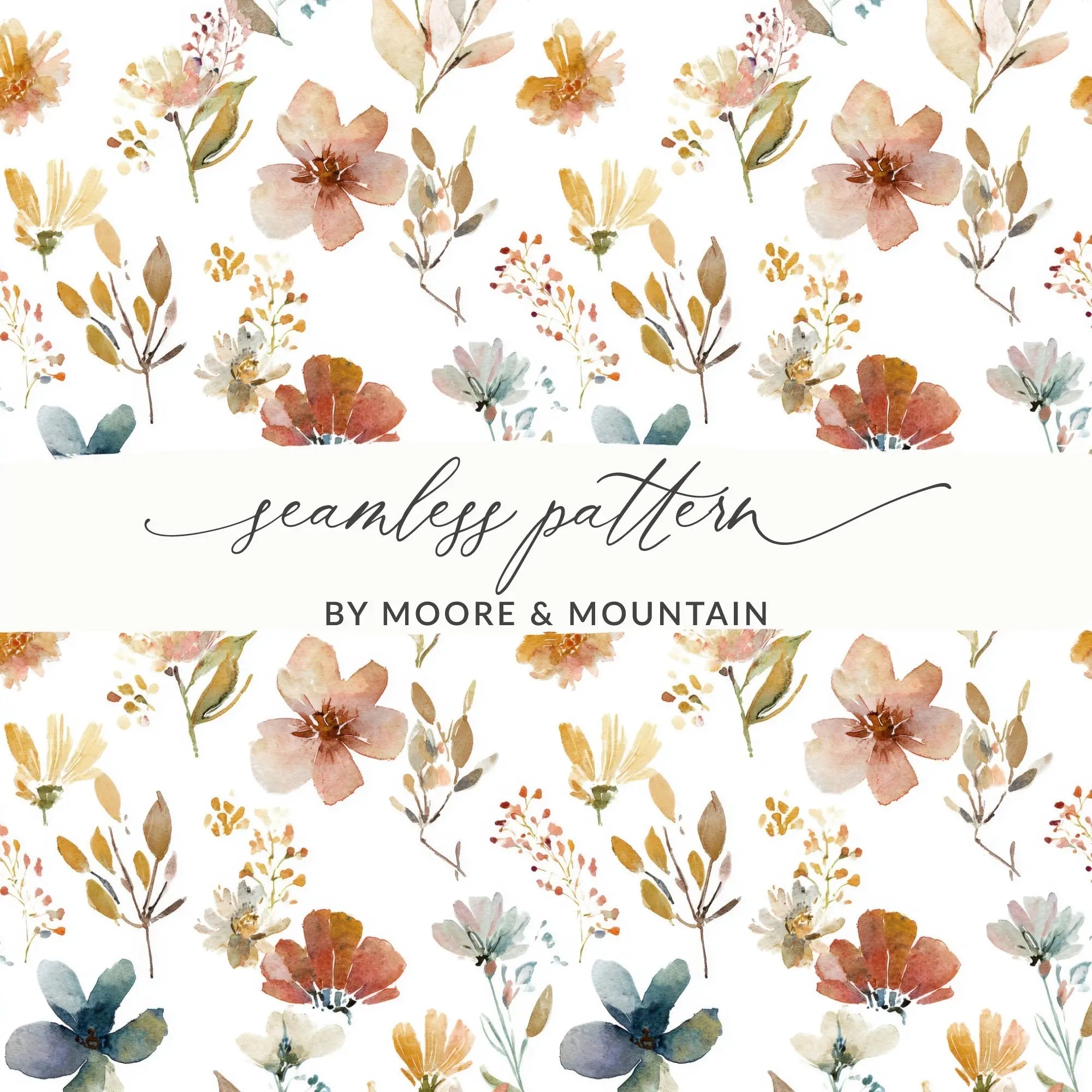 Neutral Watercolor Muted Floral Pattern, Seamless Vintage Painterly Floral Design POD Commercial Use - Moore and Mountain