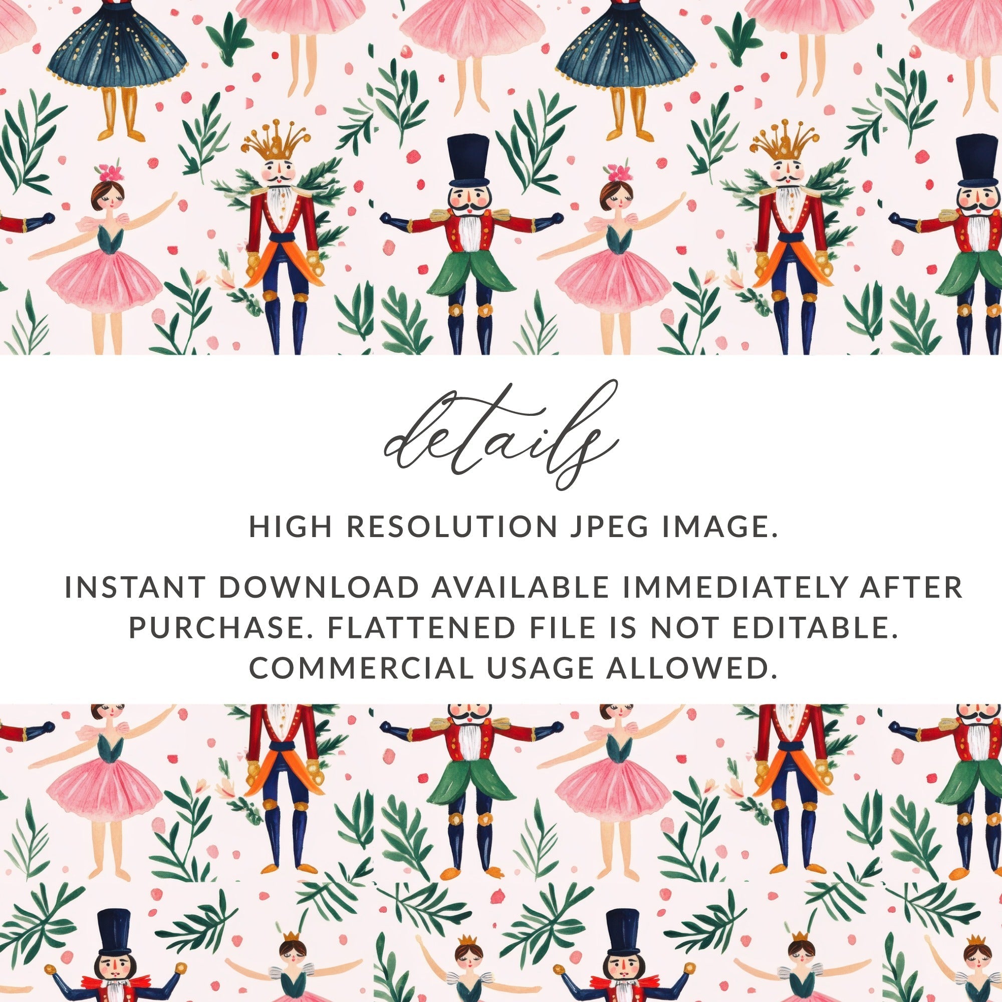 Nutcracker in Pink and Green Background Pattern Digital - Moore and Mountain