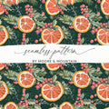 Orange Christmas Digital Paper, Winter Holiday Pattern, Seamless Citrus Print, Evergreen Background, Festive Scrapbook Paper, Printable - Moore and Mountain