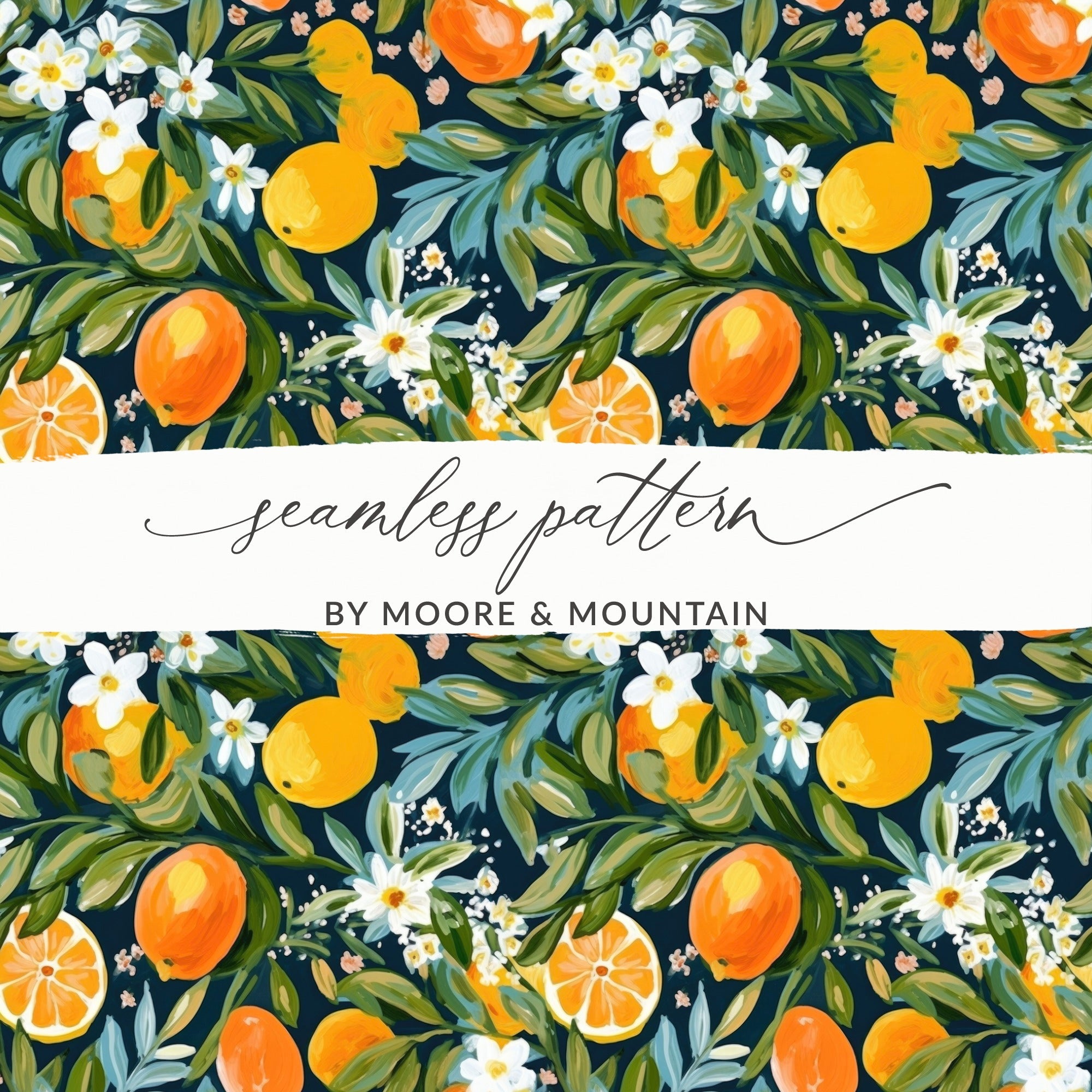 Orange Floral Digital Paper, Citrus Seamless Pattern, Commercial Use, JPEG Files, Trendy Design, Floral Design, Digital Download - Moore and Mountain