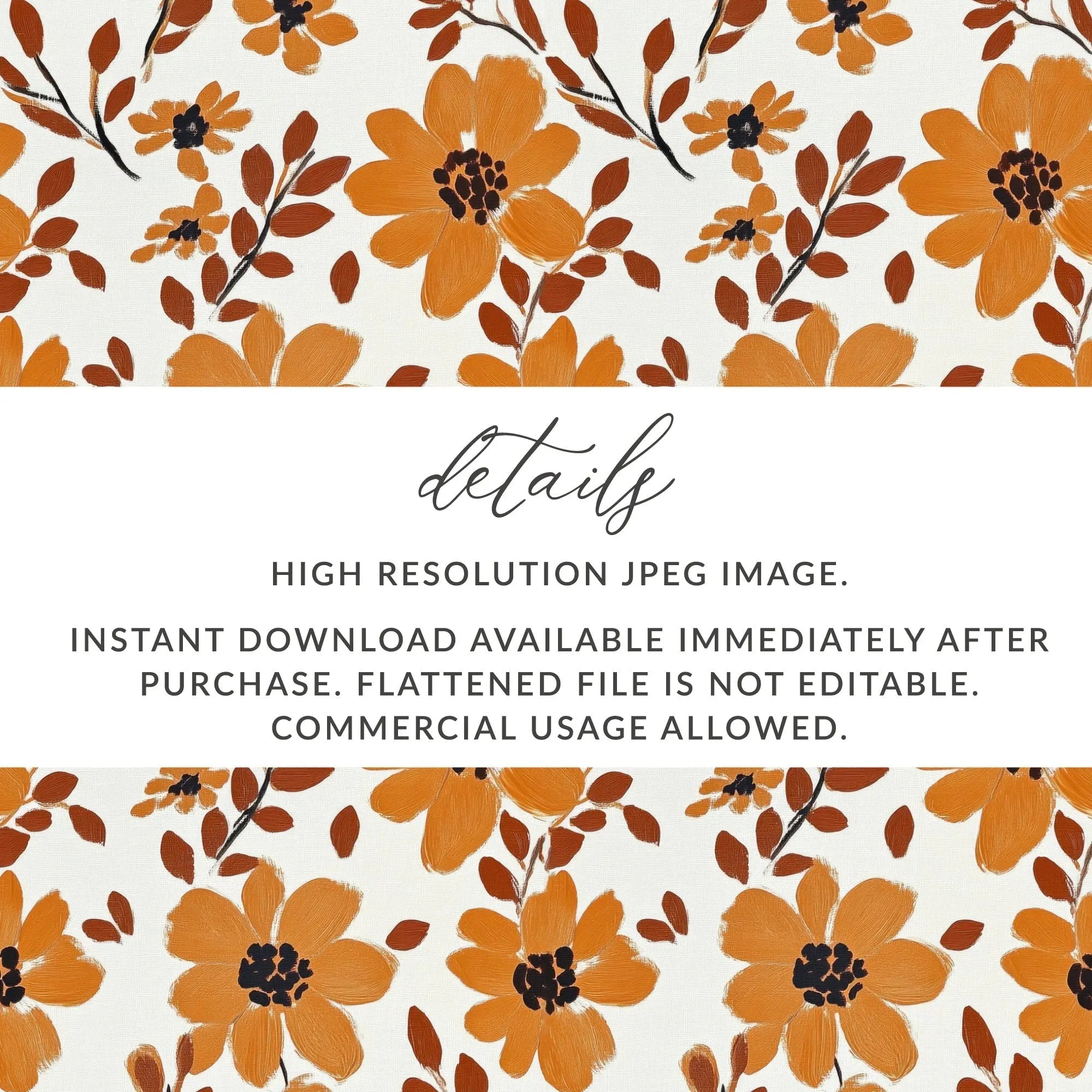 Orange Floral Digital Paper, Flower Pattern Download, Seamless Texture, Autumn Design, Fabric Print, Scrapbook Paper, Fall Print, Digital - Moore and Mountain