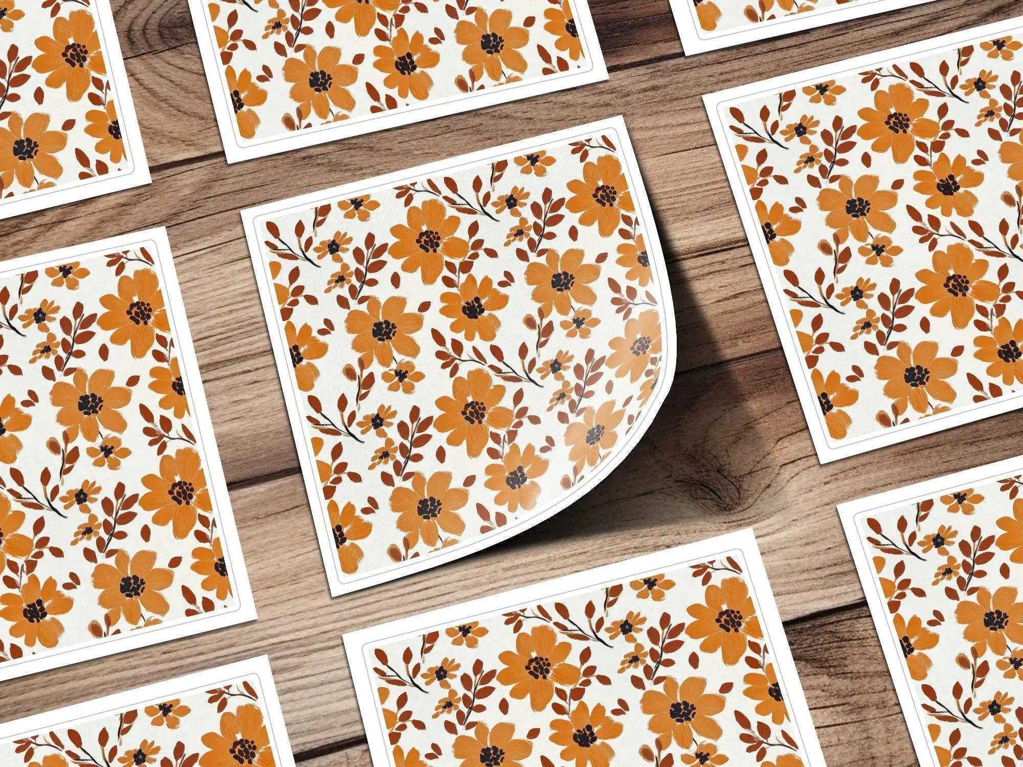 Orange Floral Digital Paper, Flower Pattern Download, Seamless Texture, Autumn Design, Fabric Print, Scrapbook Paper, Fall Print, Digital - Moore and Mountain