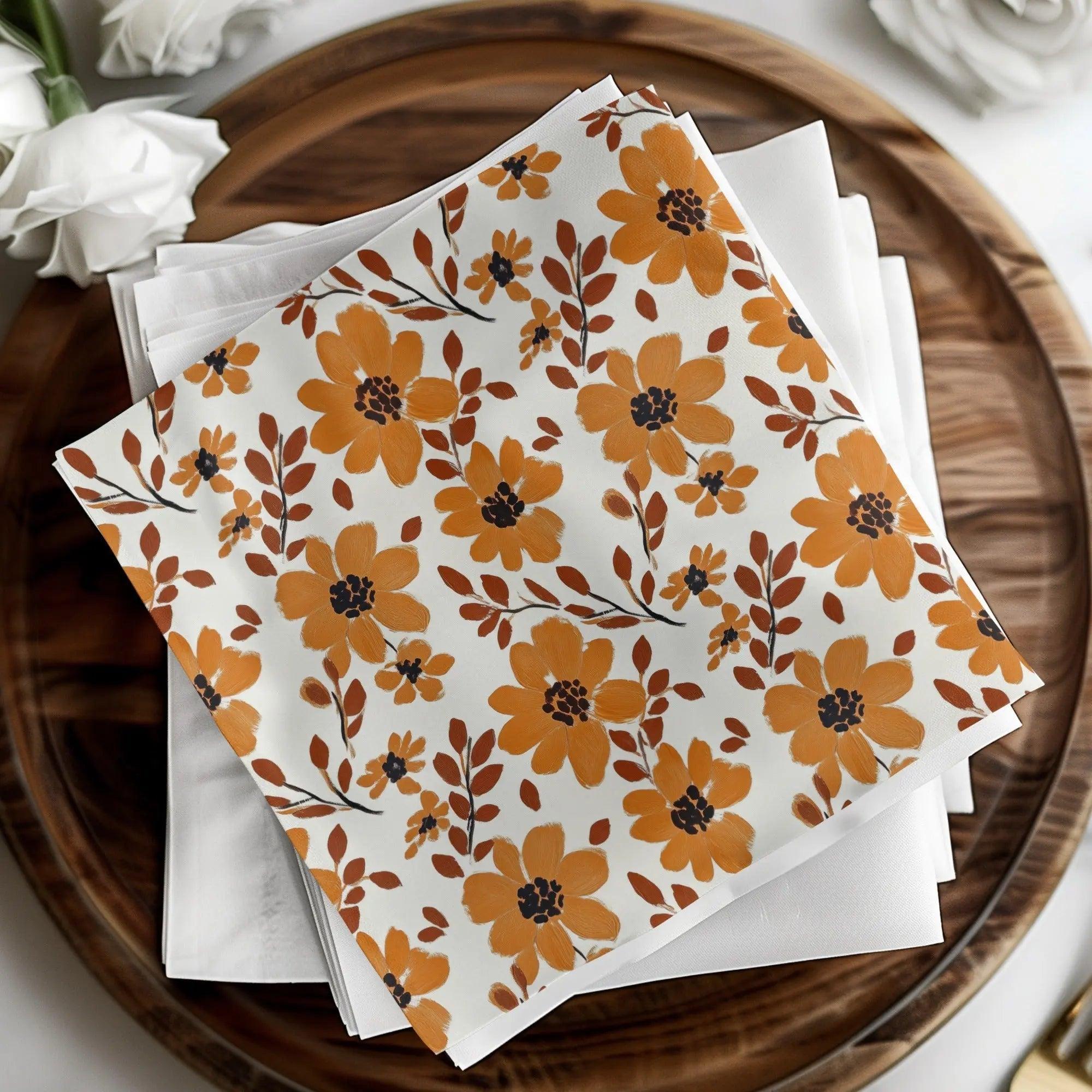 Orange Floral Digital Paper, Flower Pattern Download, Seamless Texture, Autumn Design, Fabric Print, Scrapbook Paper, Fall Print, Digital - Moore and Mountain
