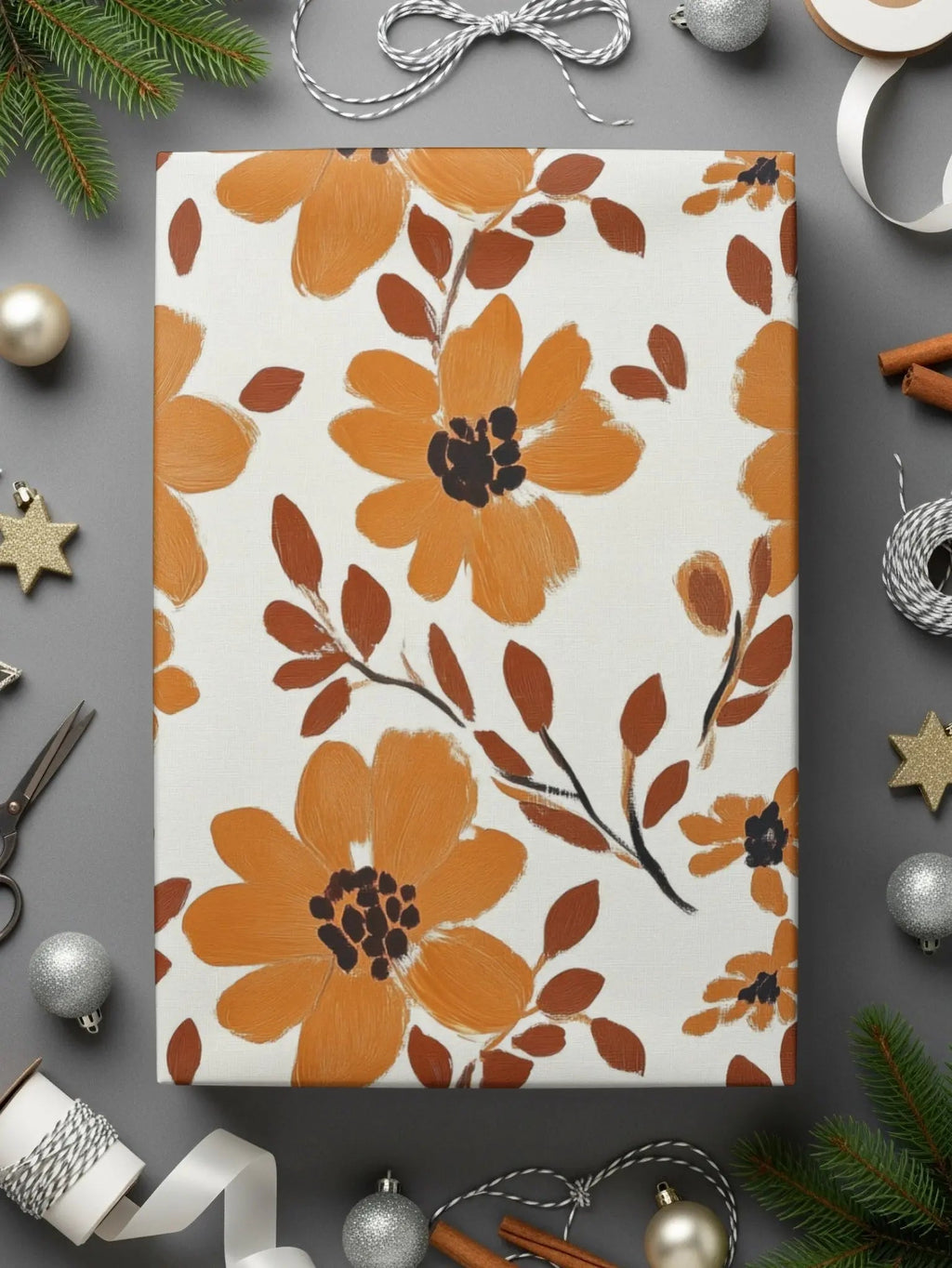 Orange Floral Digital Paper, Flower Pattern Download, Seamless Texture, Autumn Design, Fabric Print, Scrapbook Paper, Fall Print, Digital - Moore and Mountain