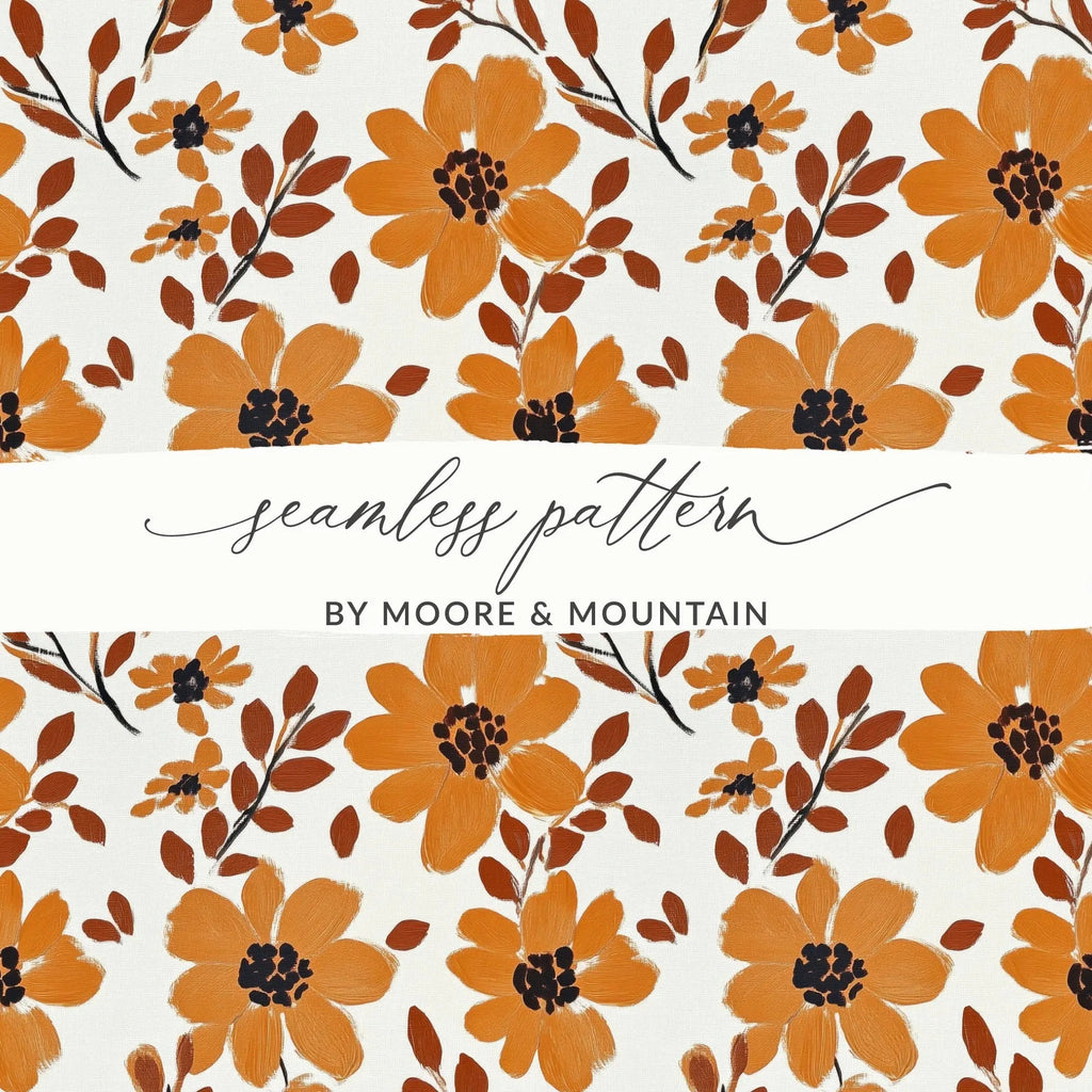 Orange Floral Digital Paper, Flower Pattern Download, Seamless Texture, Autumn Design, Fabric Print, Scrapbook Paper, Fall Print, Digital - Moore and Mountain