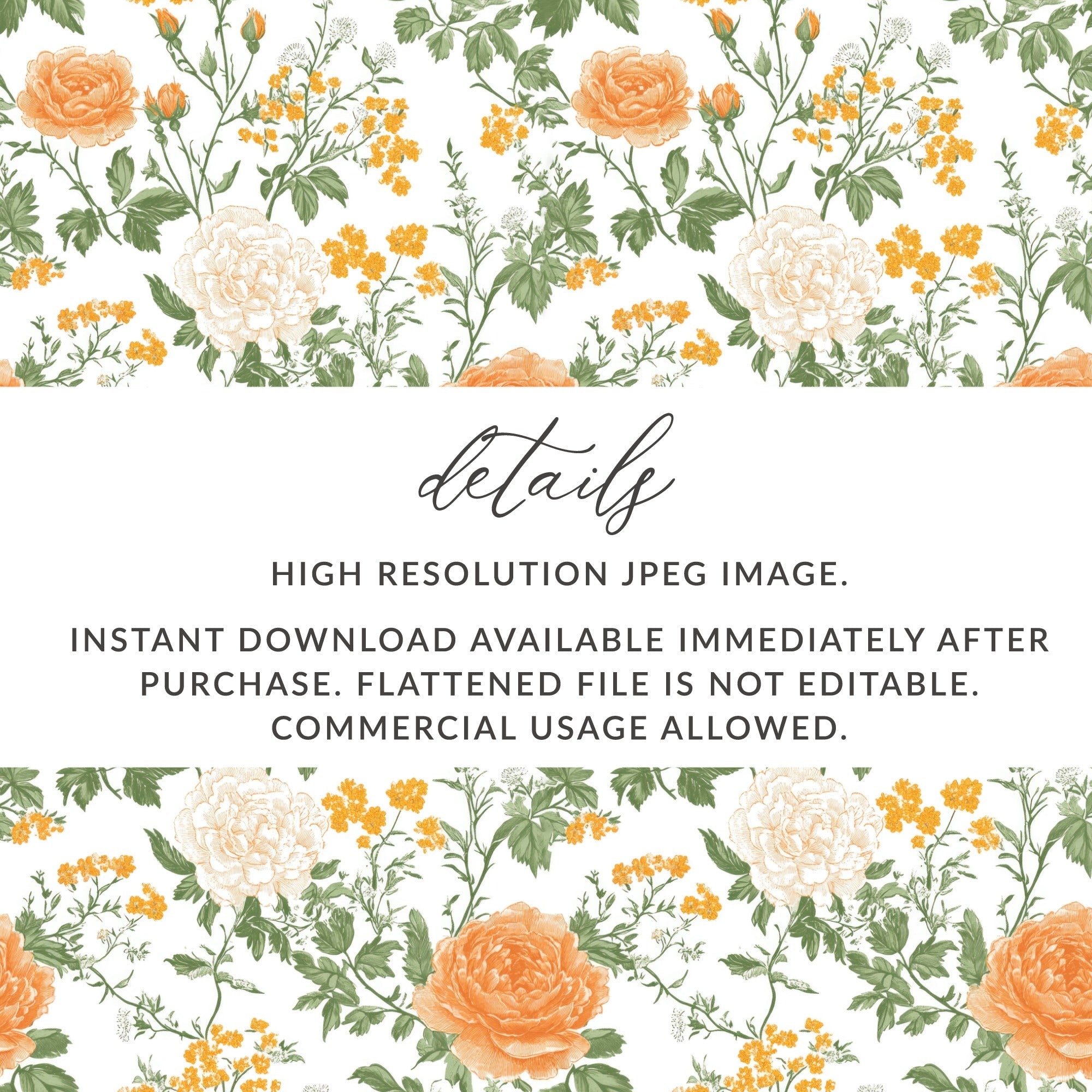 Orange Floral Digital Paper, Watercolor Flower Pattern, Peonies Roses Print, Spring Flowers Digital Download, Scrapbooking Paper - Moore and Mountain