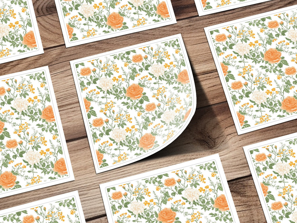 Orange Floral Digital Paper, Watercolor Flower Pattern, Peonies Roses Print, Spring Flowers Digital Download, Scrapbooking Paper - Moore and Mountain