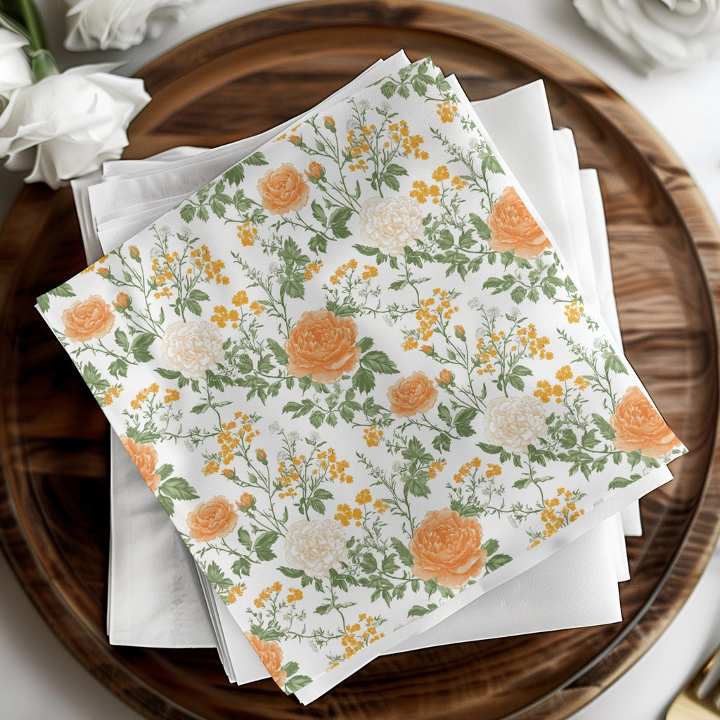 Orange Floral Digital Paper, Watercolor Flower Pattern, Peonies Roses Print, Spring Flowers Digital Download, Scrapbooking Paper - Moore and Mountain