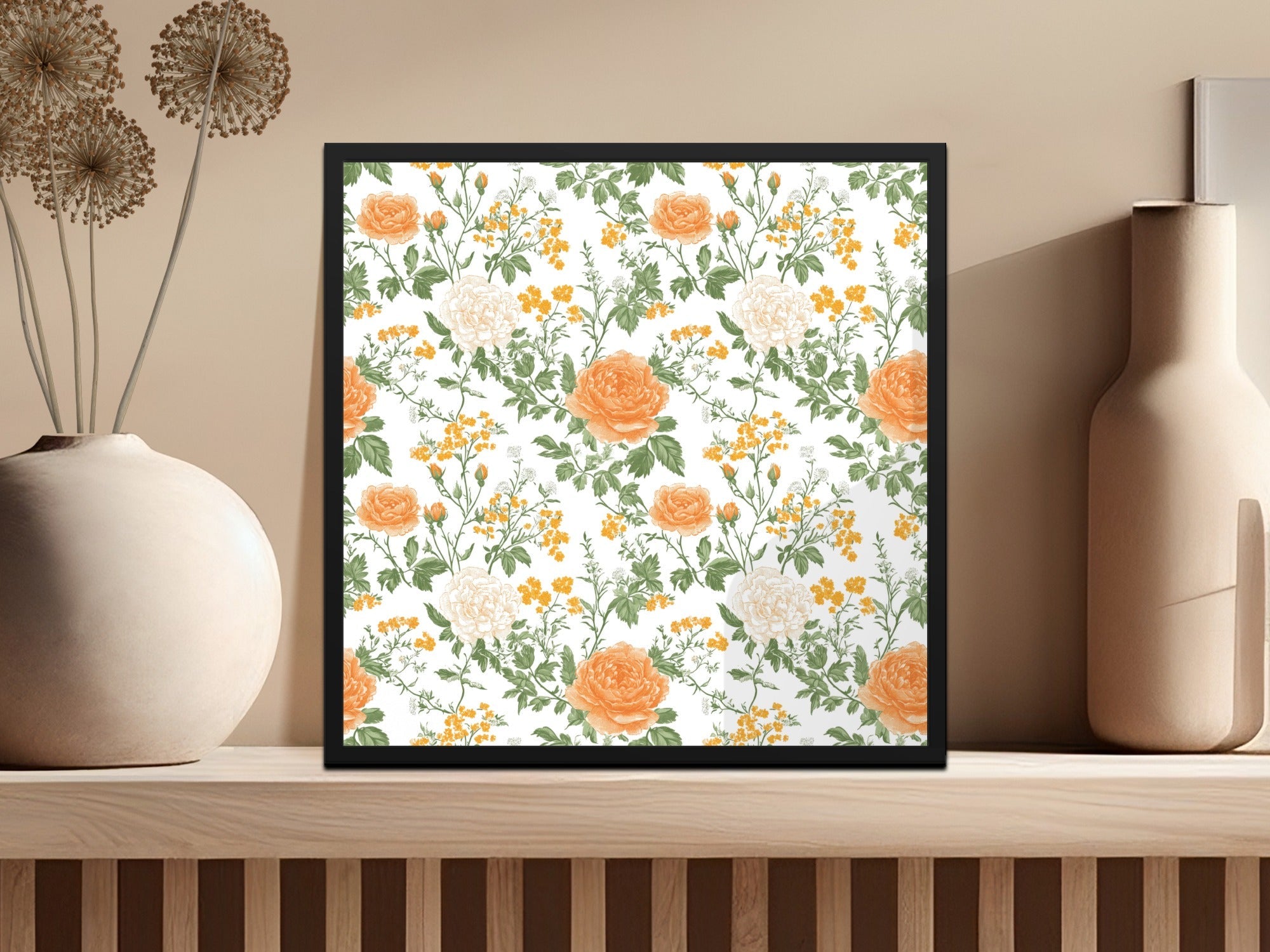 Orange Floral Digital Paper, Watercolor Flower Pattern, Peonies Roses Print, Spring Flowers Digital Download, Scrapbooking Paper - Moore and Mountain