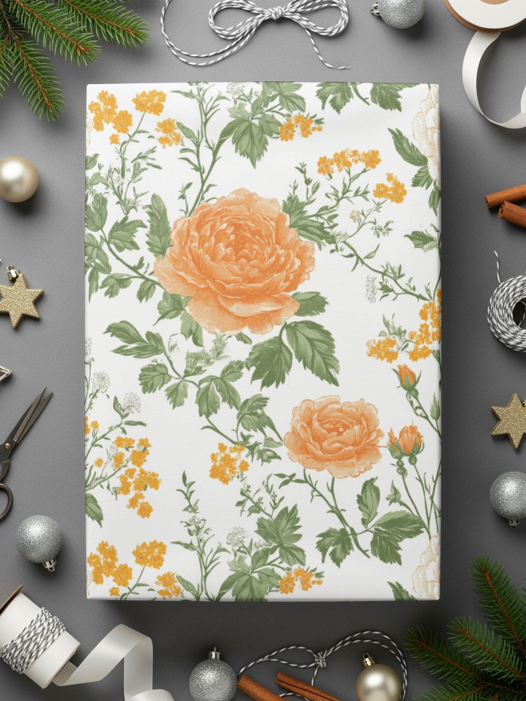 Orange Floral Digital Paper, Watercolor Flower Pattern, Peonies Roses Print, Spring Flowers Digital Download, Scrapbooking Paper - Moore and Mountain