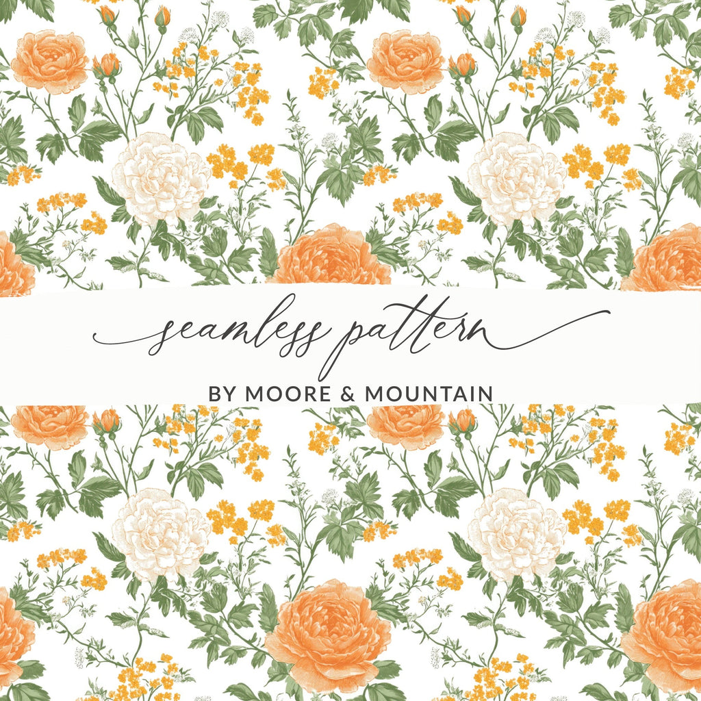 Orange Floral Digital Paper, Watercolor Flower Pattern, Peonies Roses Print, Spring Flowers Digital Download, Scrapbooking Paper - Moore and Mountain