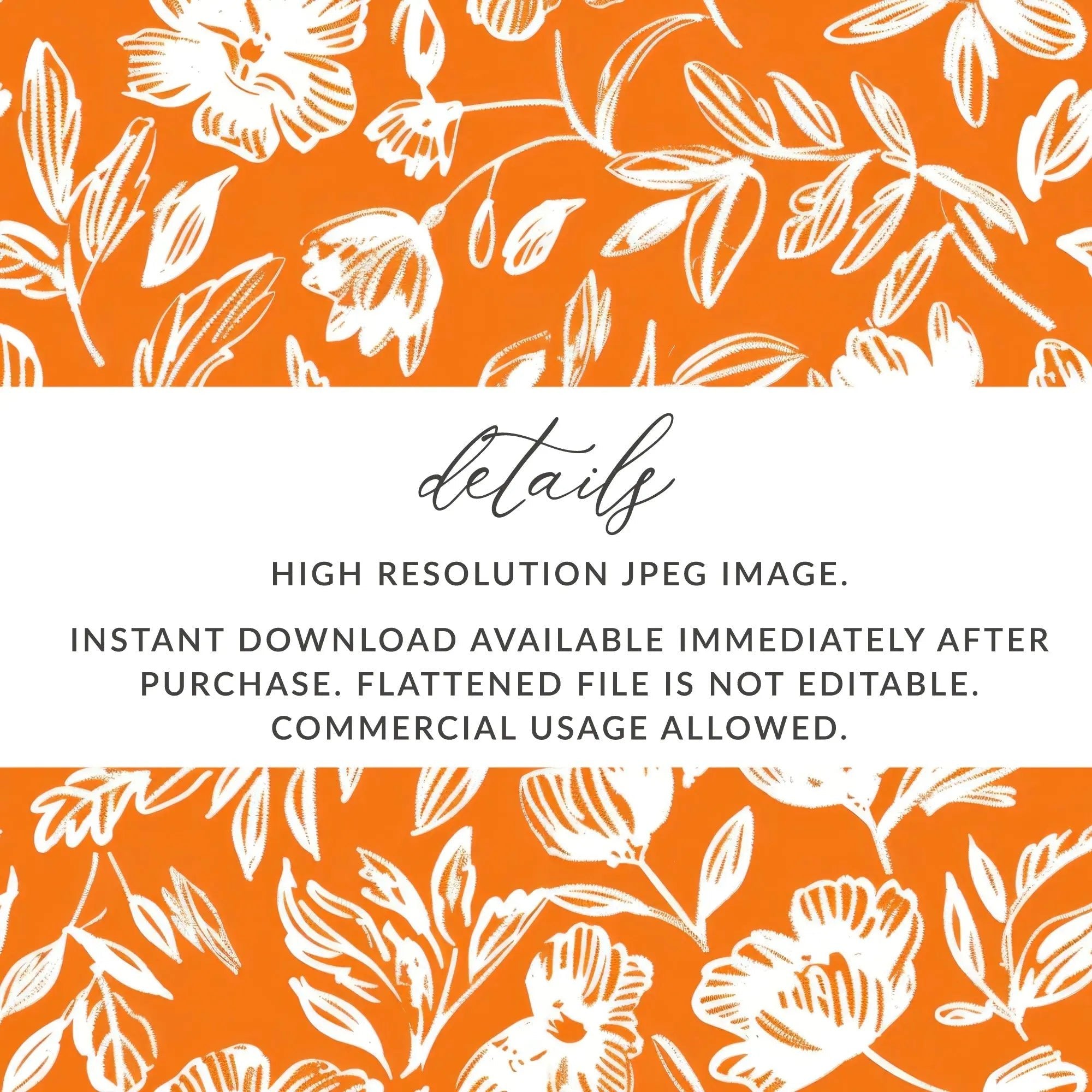 Orange Floral Pattern Digital Paper, Flower Seamless Pattern, Hand Drawn Flower Design, Digital Download for Fabric, Scrapbooking, Prints - Moore and Mountain