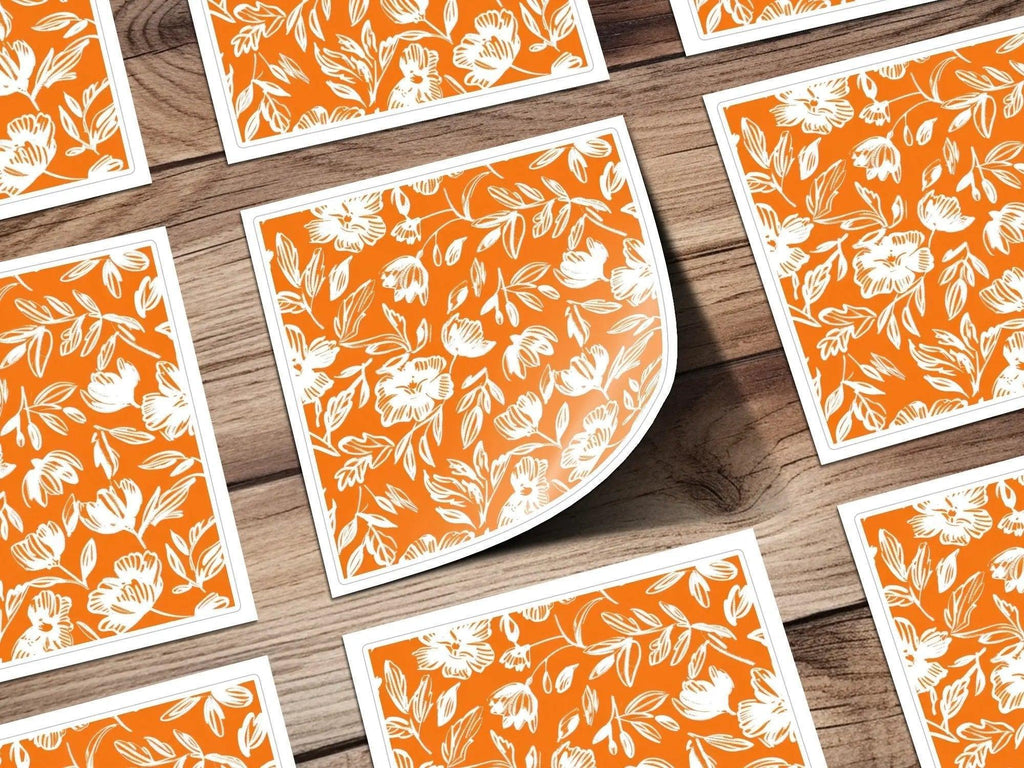 Orange Floral Pattern Digital Paper, Flower Seamless Pattern, Hand Drawn Flower Design, Digital Download for Fabric, Scrapbooking, Prints - Moore and Mountain