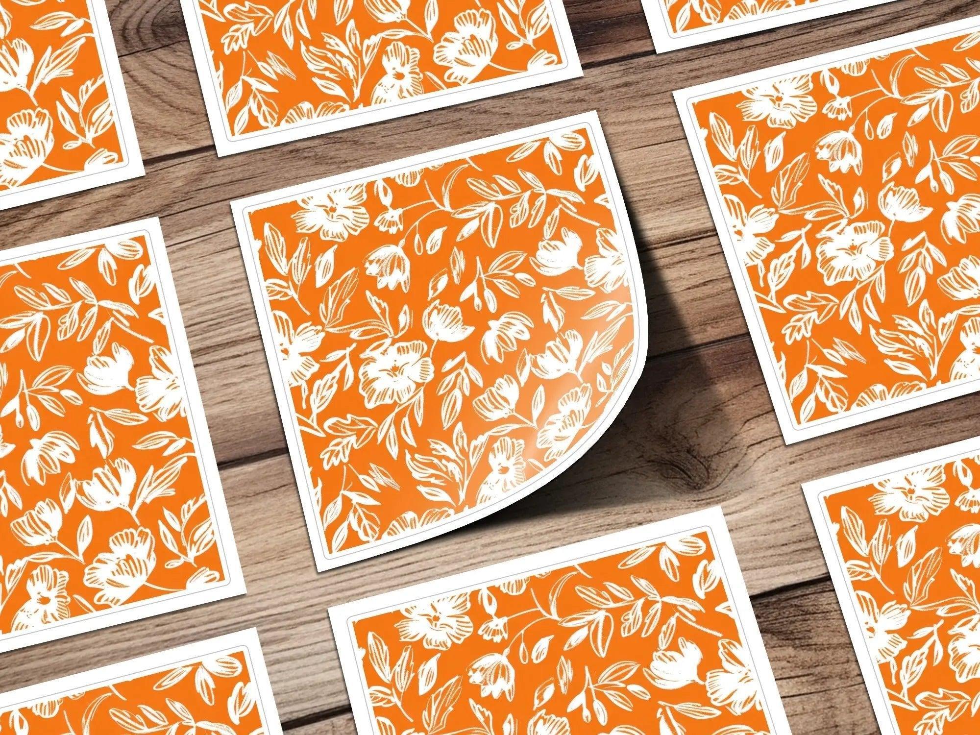 Orange Floral Pattern Digital Paper, Flower Seamless Pattern, Hand Drawn Flower Design, Digital Download for Fabric, Scrapbooking, Prints - Moore and Mountain