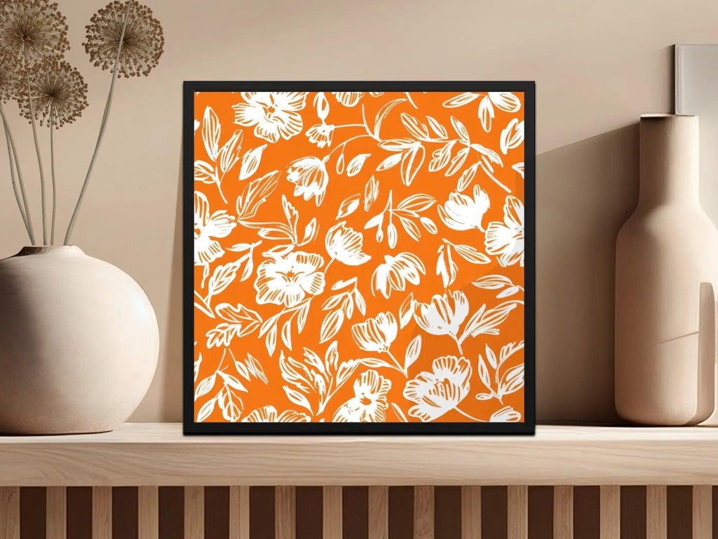 Orange Floral Pattern Digital Paper, Flower Seamless Pattern, Hand Drawn Flower Design, Digital Download for Fabric, Scrapbooking, Prints - Moore and Mountain