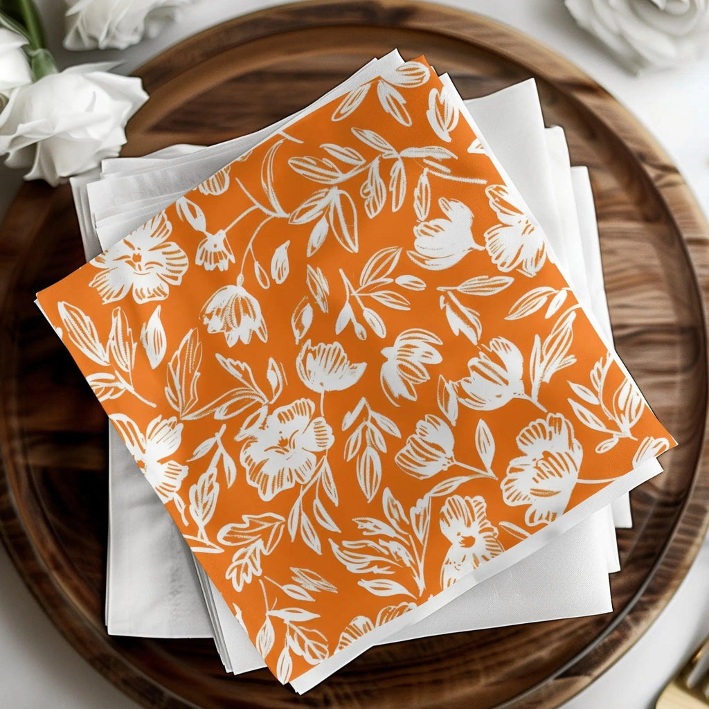 Orange Floral Pattern Digital Paper, Flower Seamless Pattern, Hand Drawn Flower Design, Digital Download for Fabric, Scrapbooking, Prints - Moore and Mountain