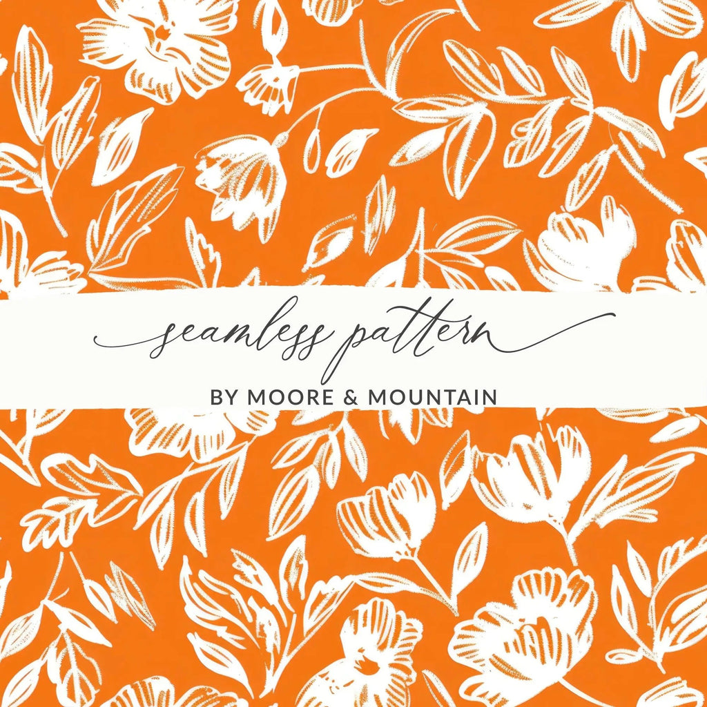 Orange Floral Pattern Digital Paper, Flower Seamless Pattern, Hand Drawn Flower Design, Digital Download for Fabric, Scrapbooking, Prints - Moore and Mountain