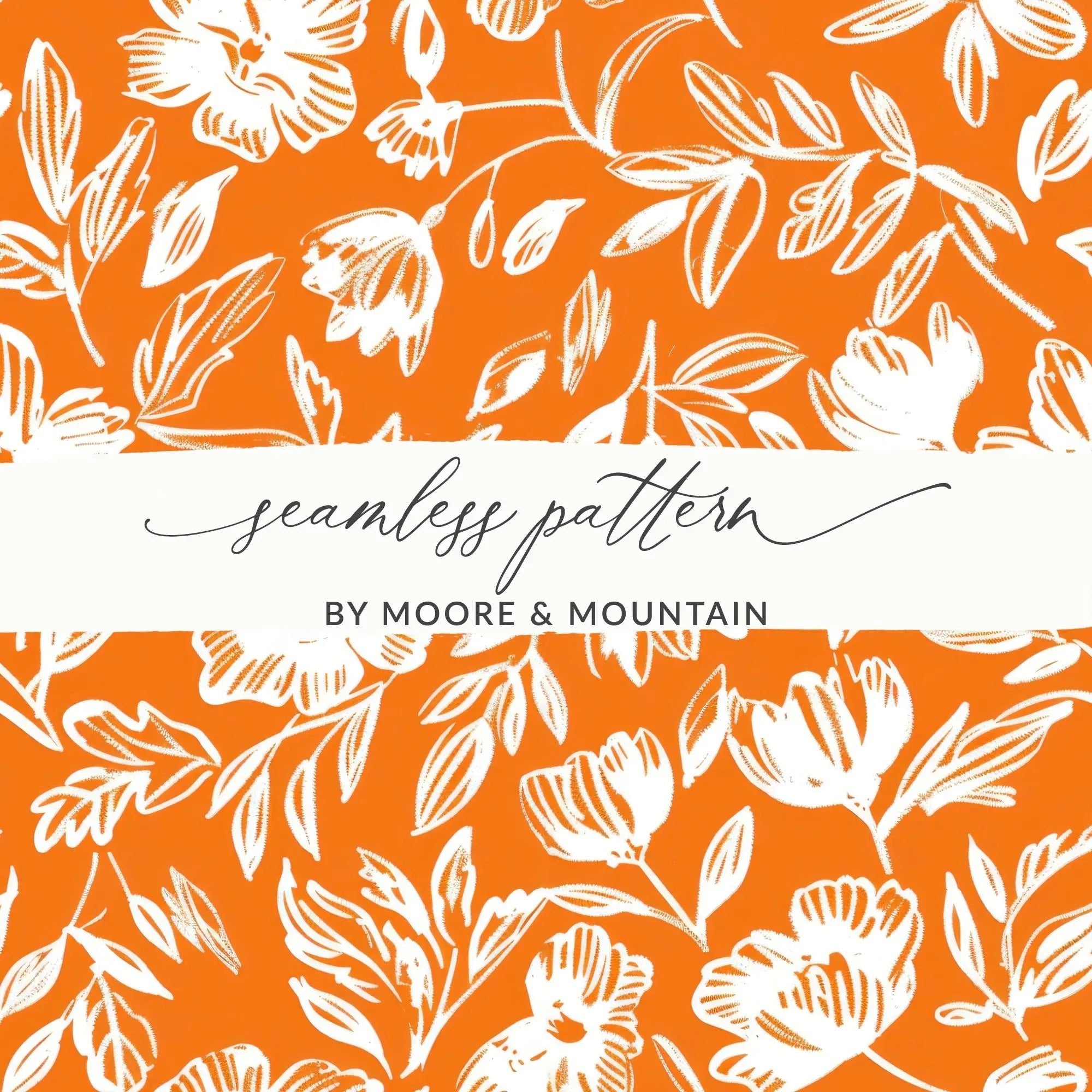 Orange Floral Pattern Digital Paper, Flower Seamless Pattern, Hand Drawn Flower Design, Digital Download for Fabric, Scrapbooking, Prints - Moore and Mountain