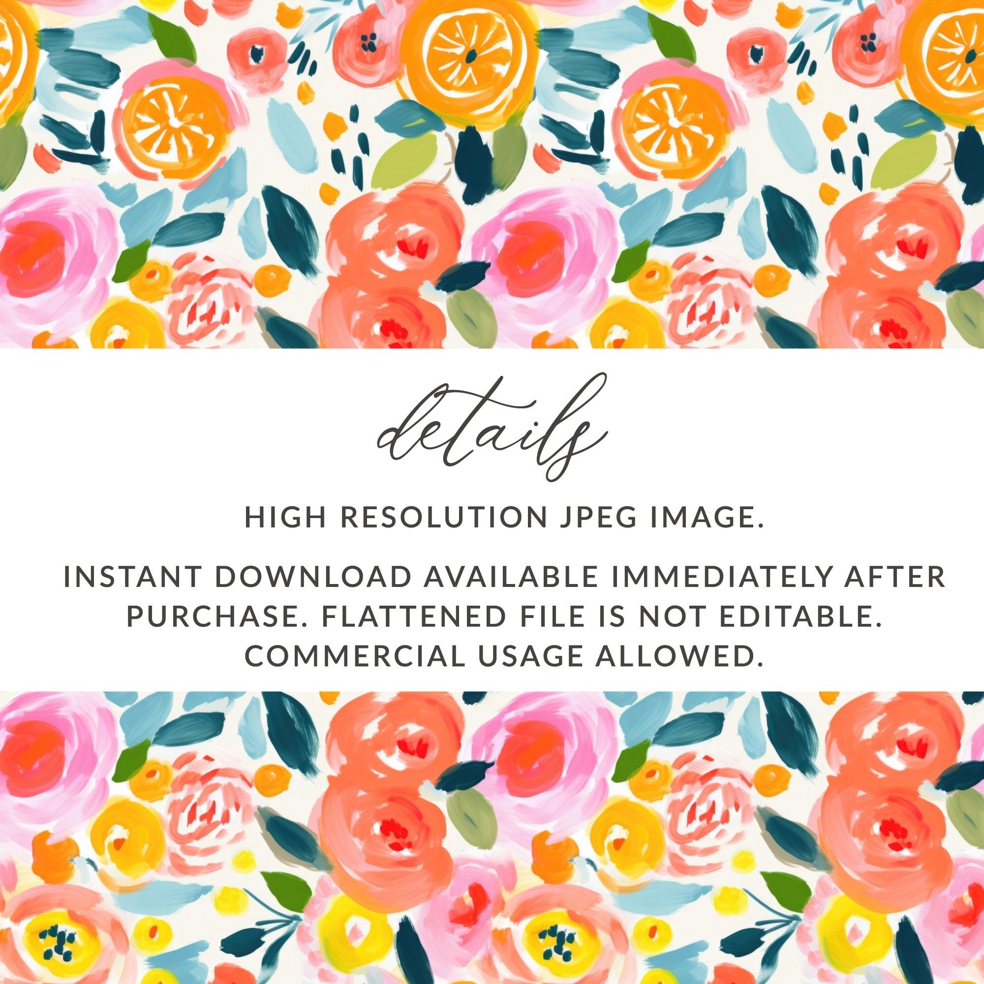 Orange Floral Pattern Digital Paper, Pink Roses Abstract Painting, Spring Flowers Watercolor Background, Summer Fruits Seamless Design - Moore and Mountain