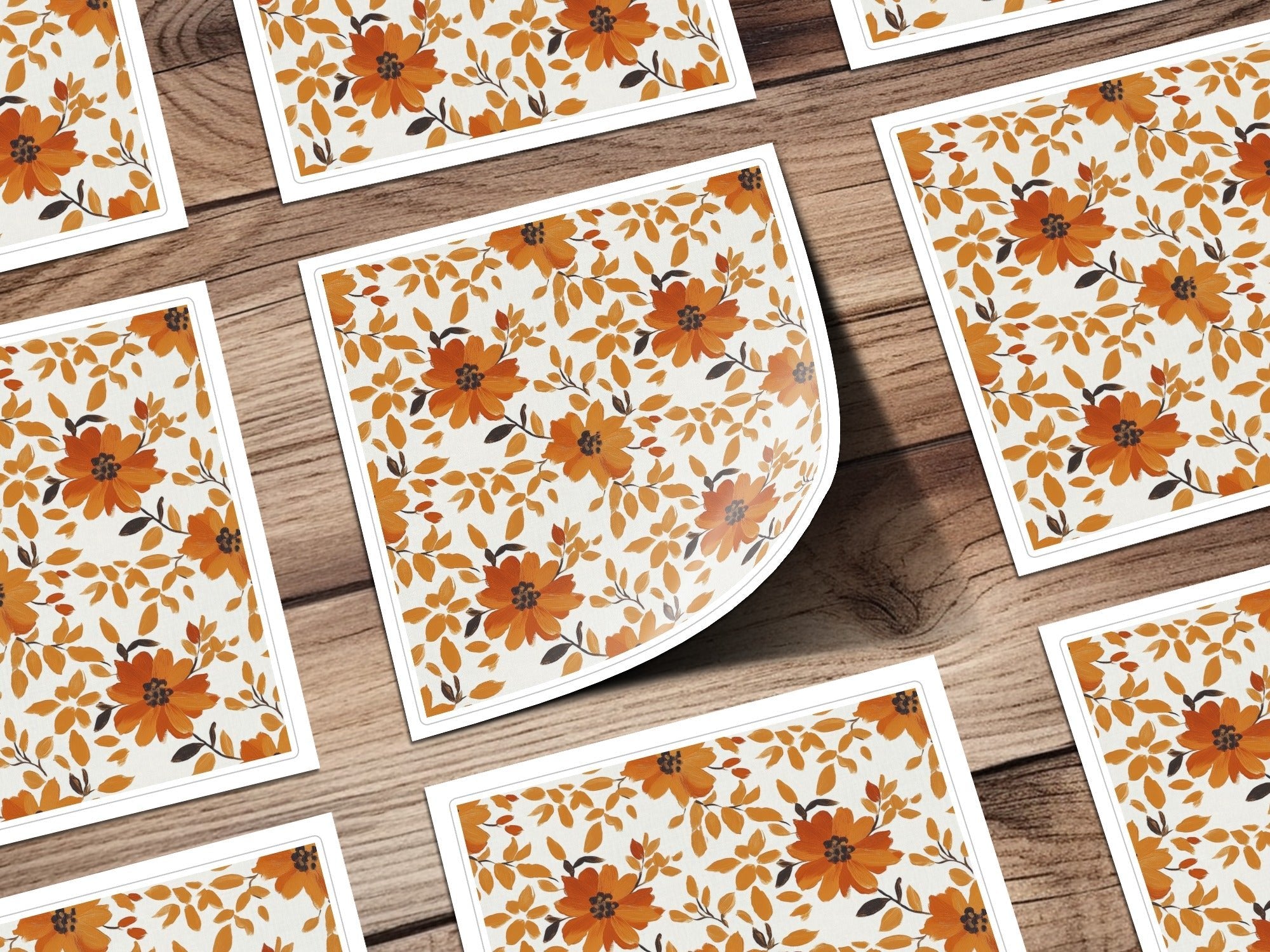 Orange Floral Seamless Digital Pattern, Fall Flower JPEG Files, Commercial Use Fabric Design, 12x12 Digital Paper, Autumn Printable Art - Moore and Mountain