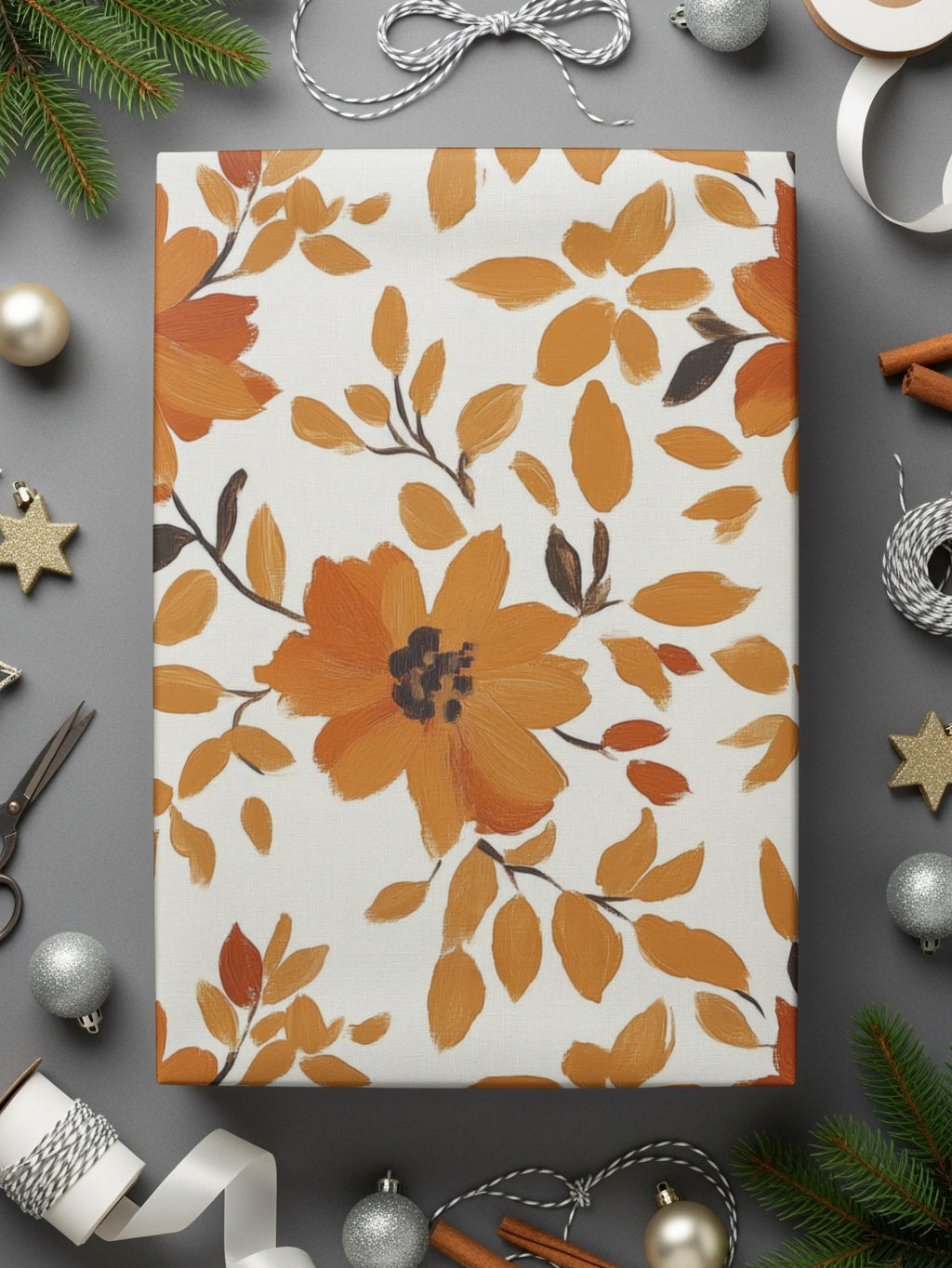 Orange Floral Seamless Digital Pattern, Fall Flower JPEG Files, Commercial Use Fabric Design, 12x12 Digital Paper, Autumn Printable Art - Moore and Mountain
