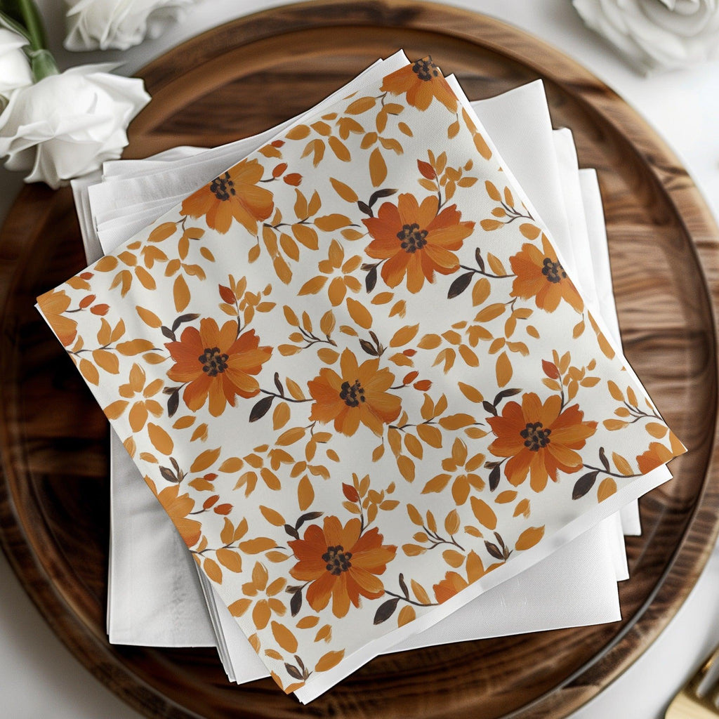 Orange Floral Seamless Digital Pattern, Fall Flower JPEG Files, Commercial Use Fabric Design, 12x12 Digital Paper, Autumn Printable Art - Moore and Mountain