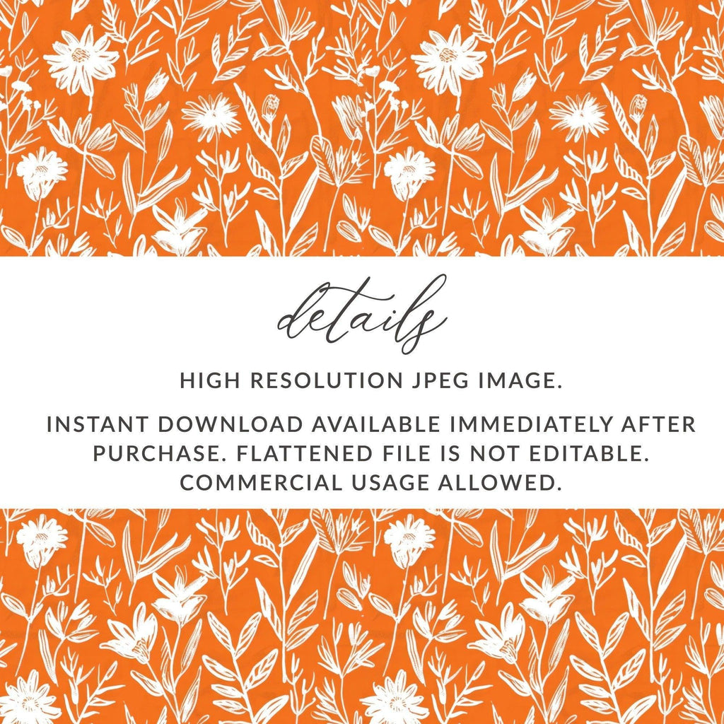 Orange Floral Seamless Pattern, Digital Paper, Flower Pattern, Repeating Design, Botanical Illustration, Spring Pattern, JPEG Files - Moore and Mountain