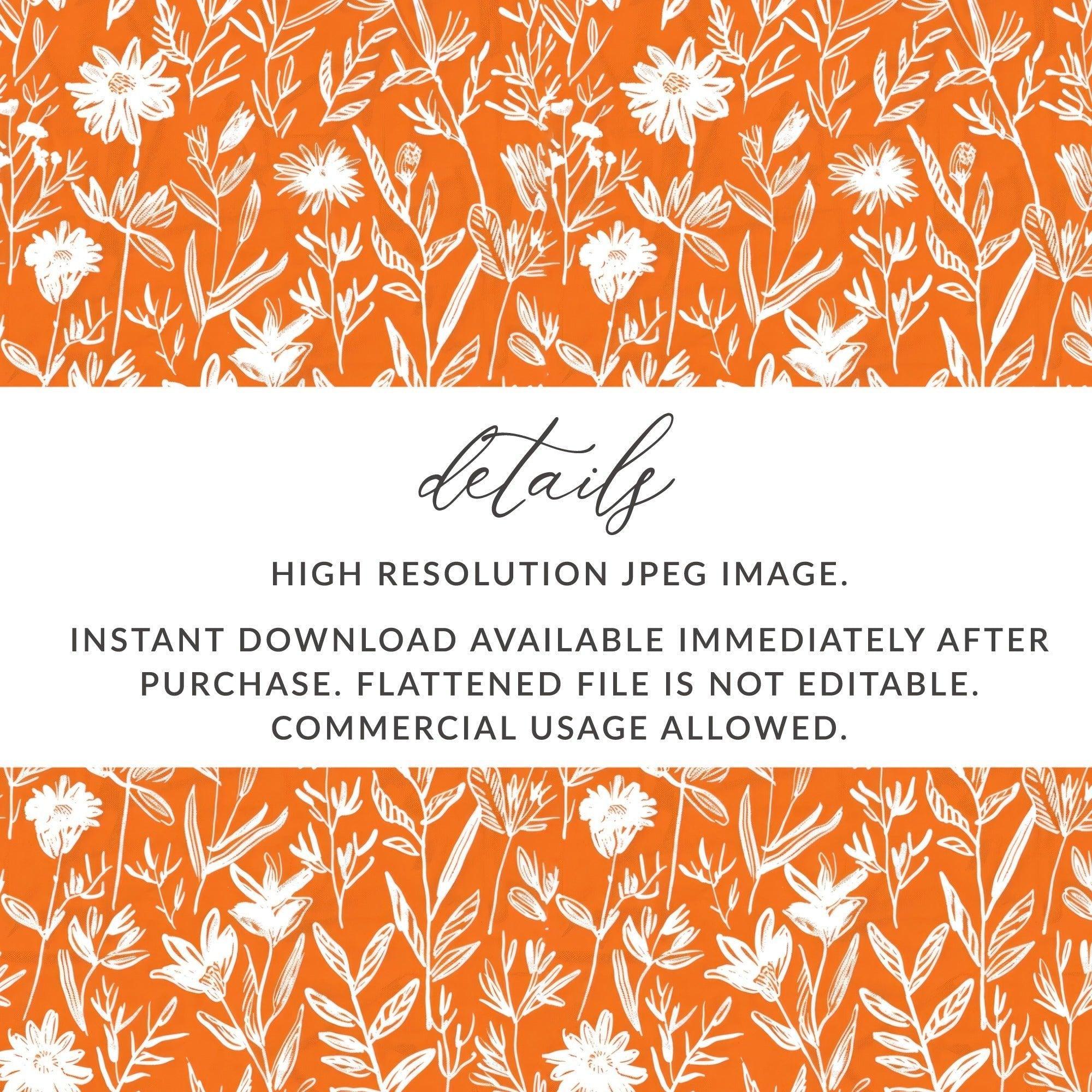 Orange Floral Seamless Pattern, Digital Paper, Flower Pattern, Repeating Design, Botanical Illustration, Spring Pattern, JPEG Files - Moore and Mountain