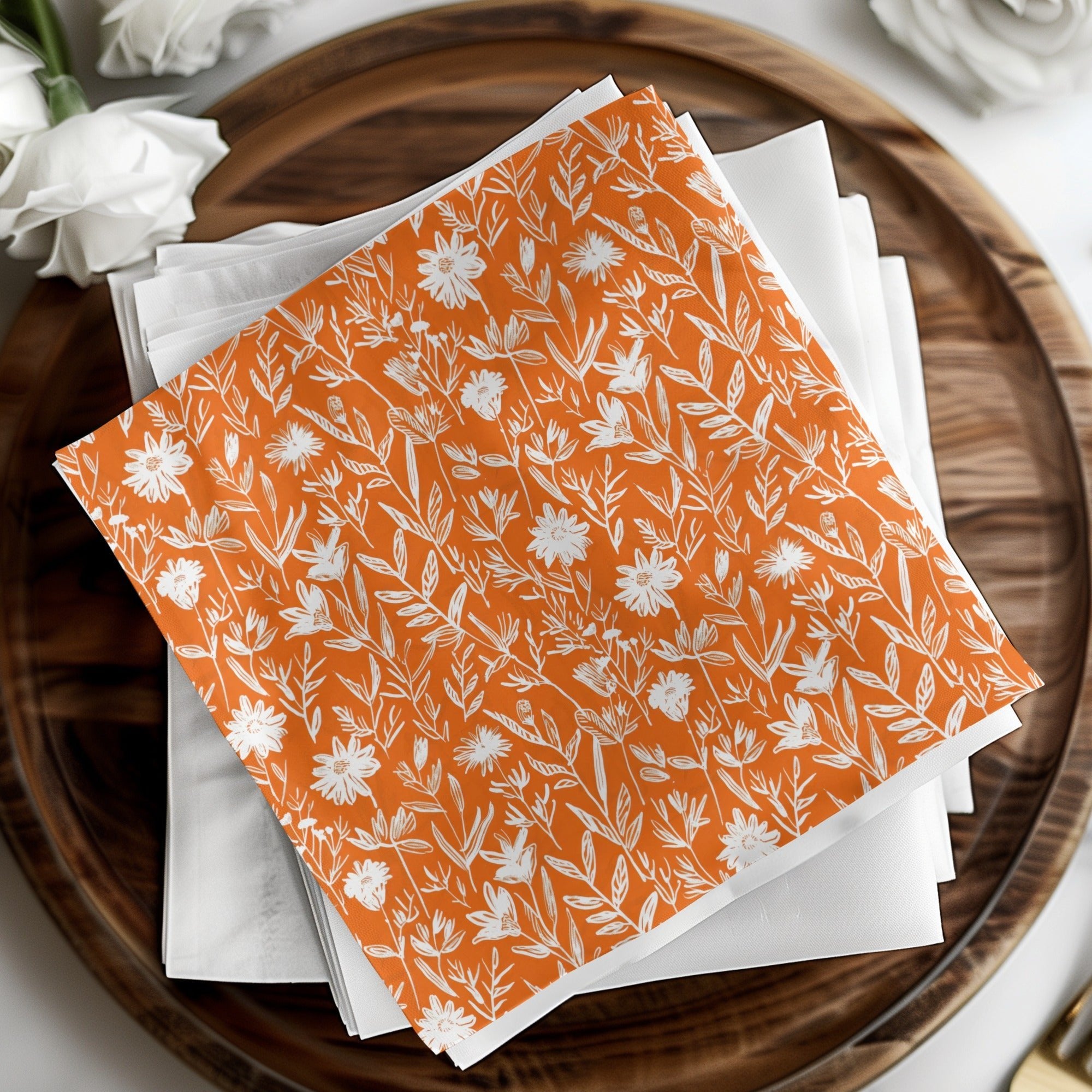 Orange Floral Seamless Pattern, Digital Paper, Flower Pattern, Repeating Design, Botanical Illustration, Spring Pattern, JPEG Files - Moore and Mountain