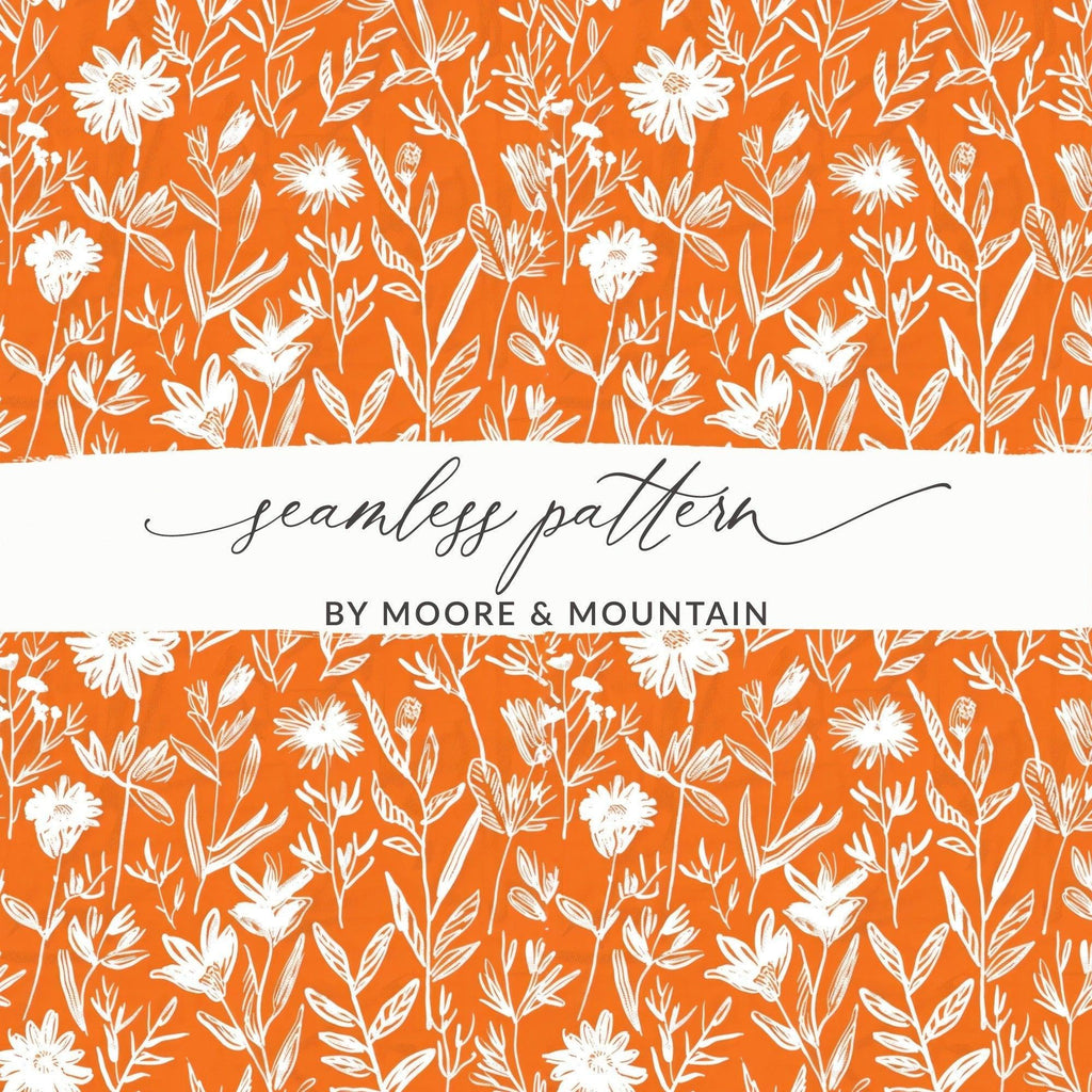 Orange Floral Seamless Pattern, Digital Paper, Flower Pattern, Repeating Design, Botanical Illustration, Spring Pattern, JPEG Files - Moore and Mountain